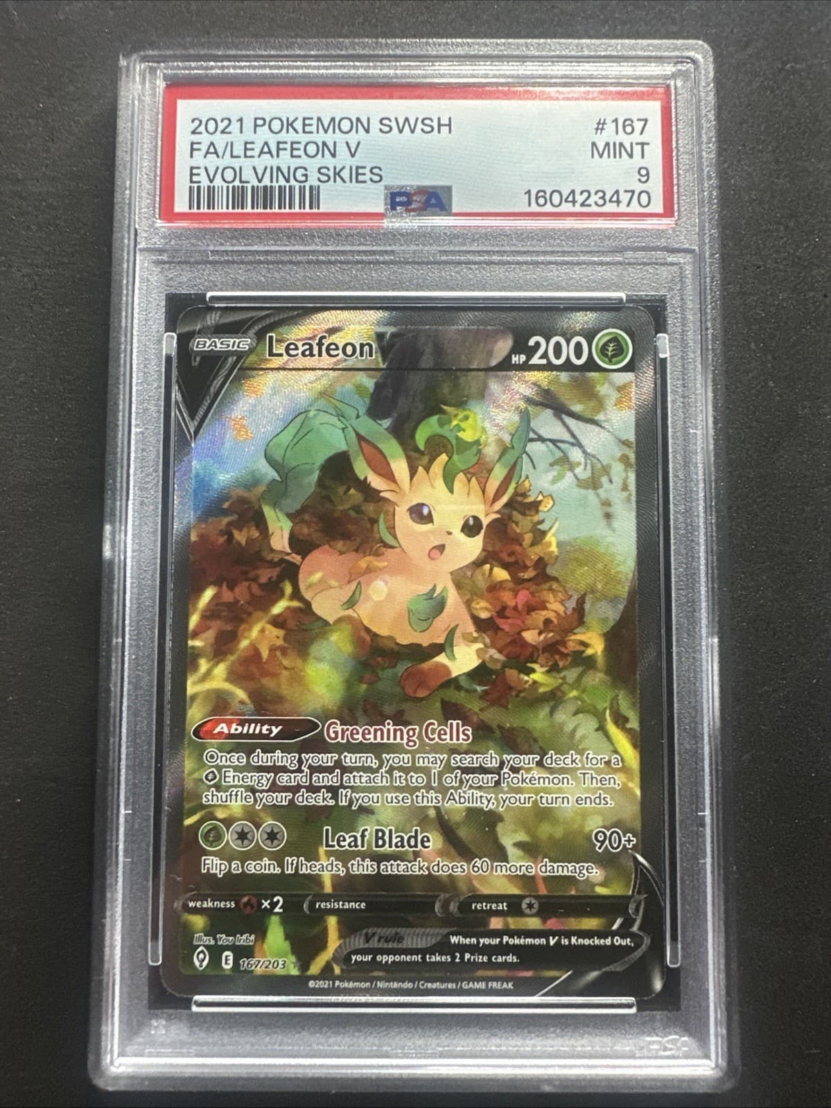 POKEMON LEAFEON V 167/203 ALT ART SWORD & SHIELD EVOLVING SKIES 2021 PSA 9 MINT