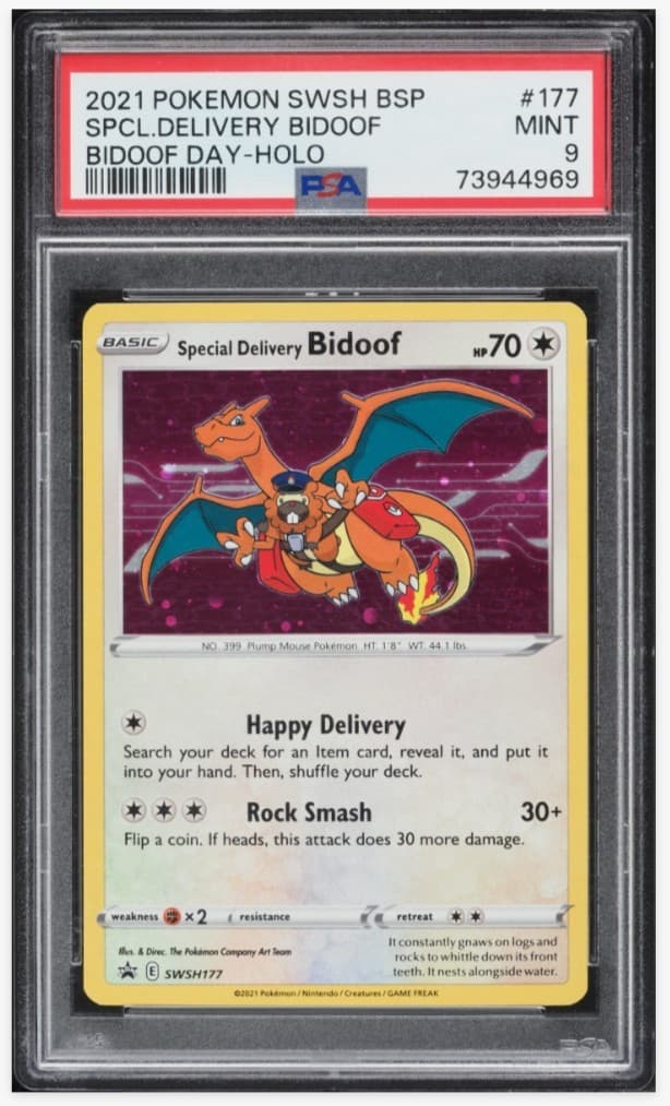 2021 Pokemon Special Delivery Bidoof SWSH177 Holo Promo PSA 9 MINT Black Star