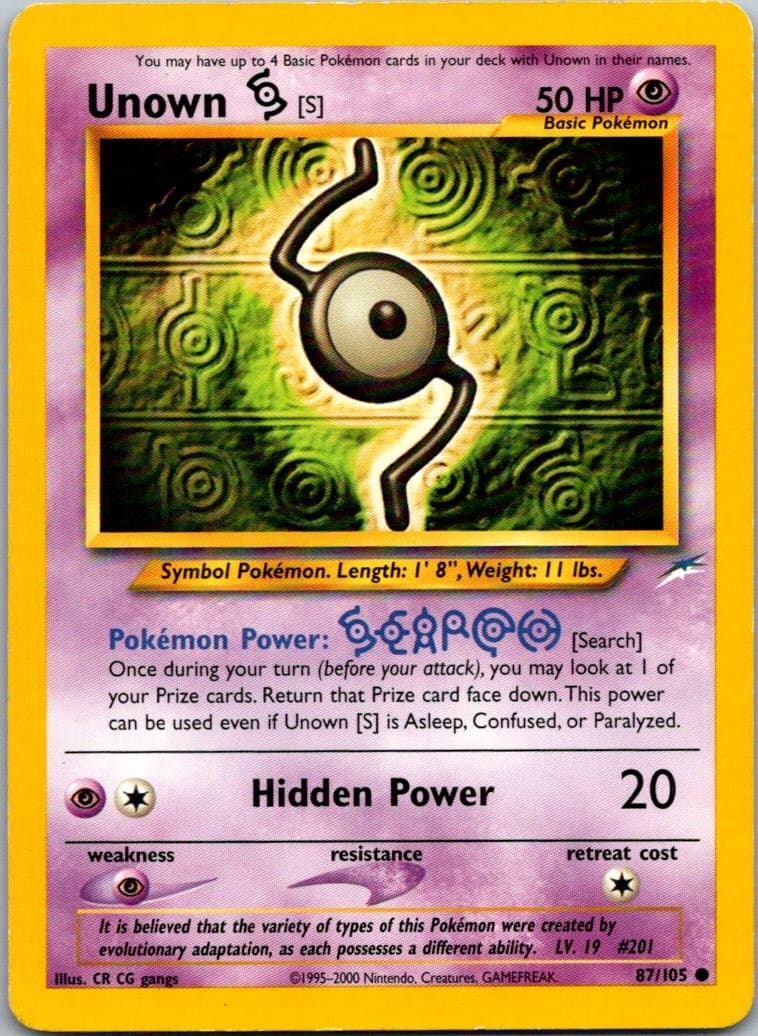 Unown [S] 87/105 Neo Destiny Pokemon TCG Unlimited C HP