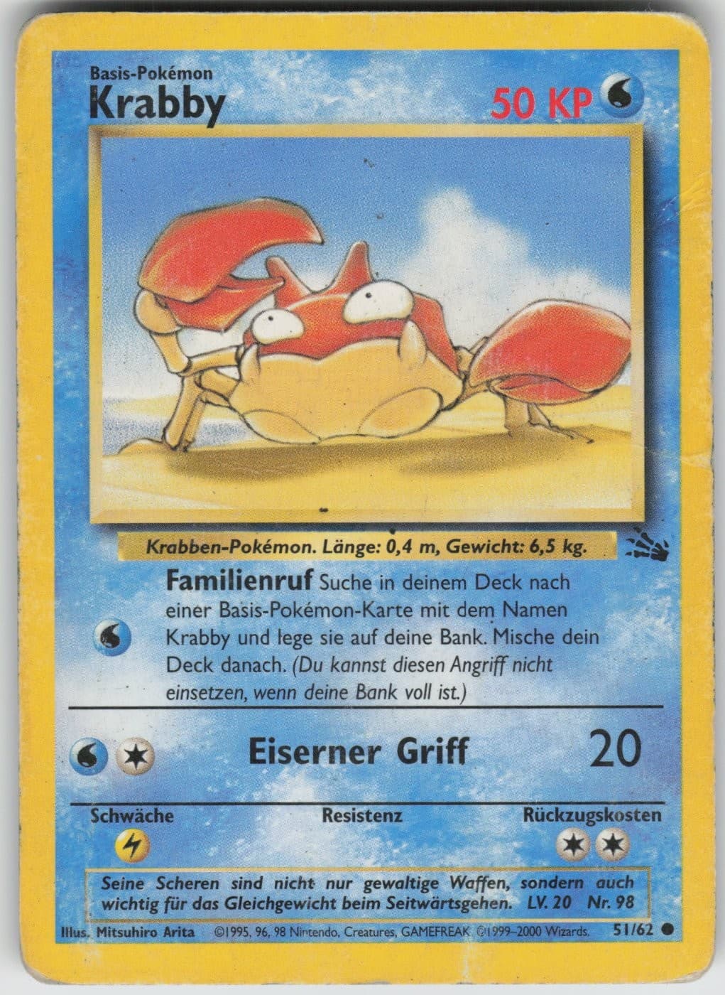 Krabby - Fossil - 51/62 - Pokemon Karte - Deutsch