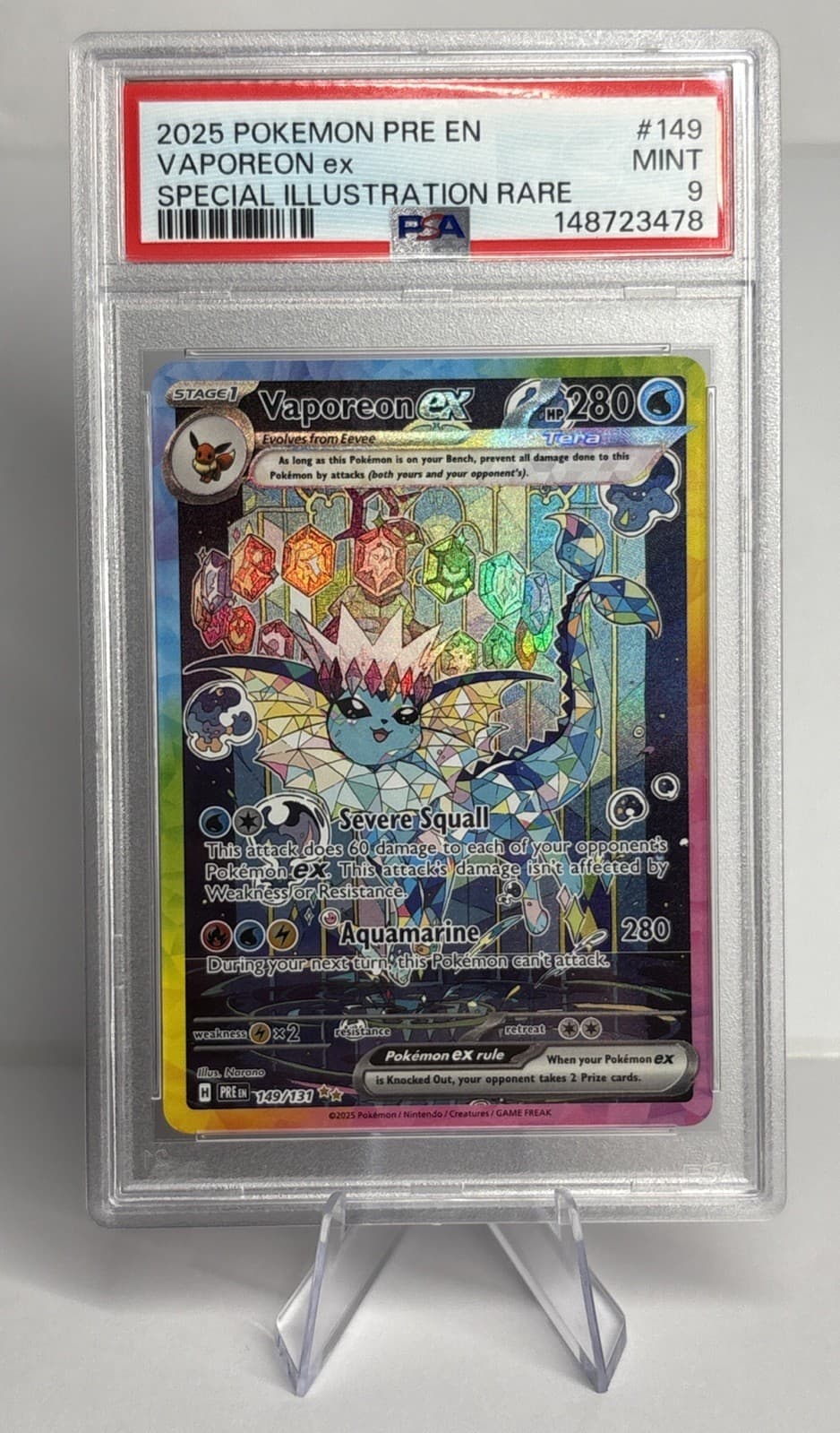 PSA 9 Vaporeon ex 149/131 SIR Pokemon Sv: Prismatic Evolutions Holo MINT PRE EN