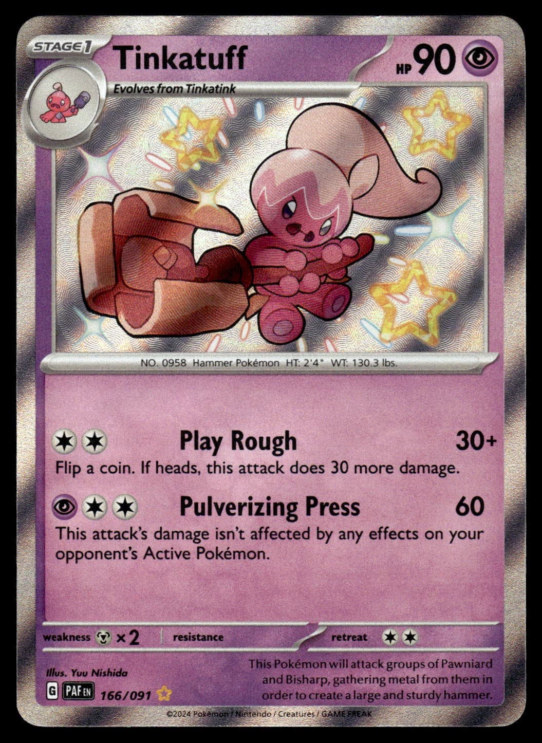 Tinkatuff 166/091 PAF Paldean Fates Shiny Rare Pokemon Card - NM
