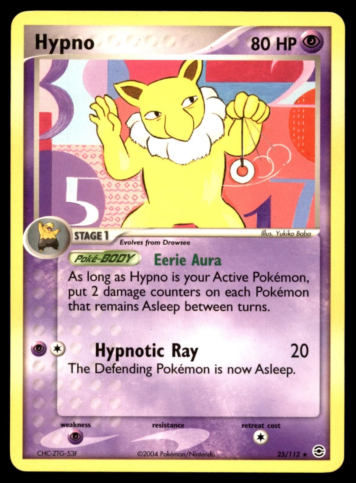 Hypno 25/112 Rare FireRed & LeafGreen Pokemon Lightly Played