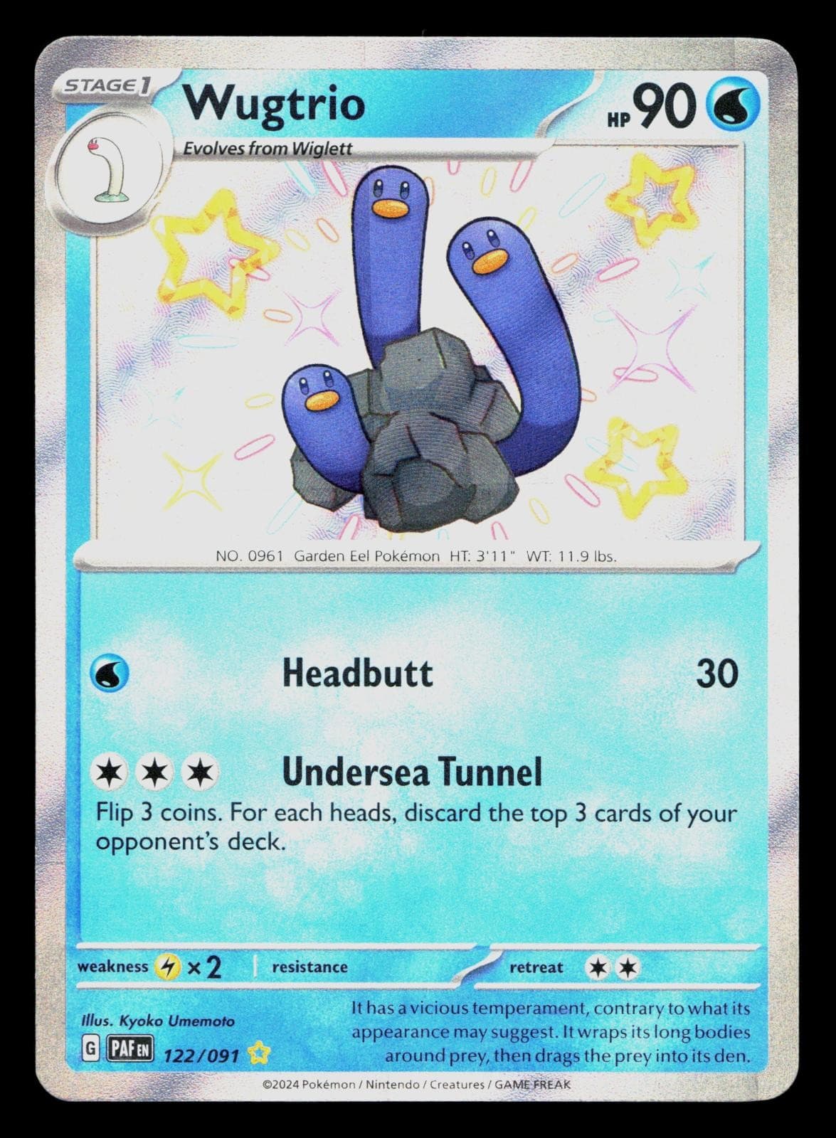 WUGTRIO 122/091 SHINY RARE PALDEAN FATES POKEMON HOLO NM