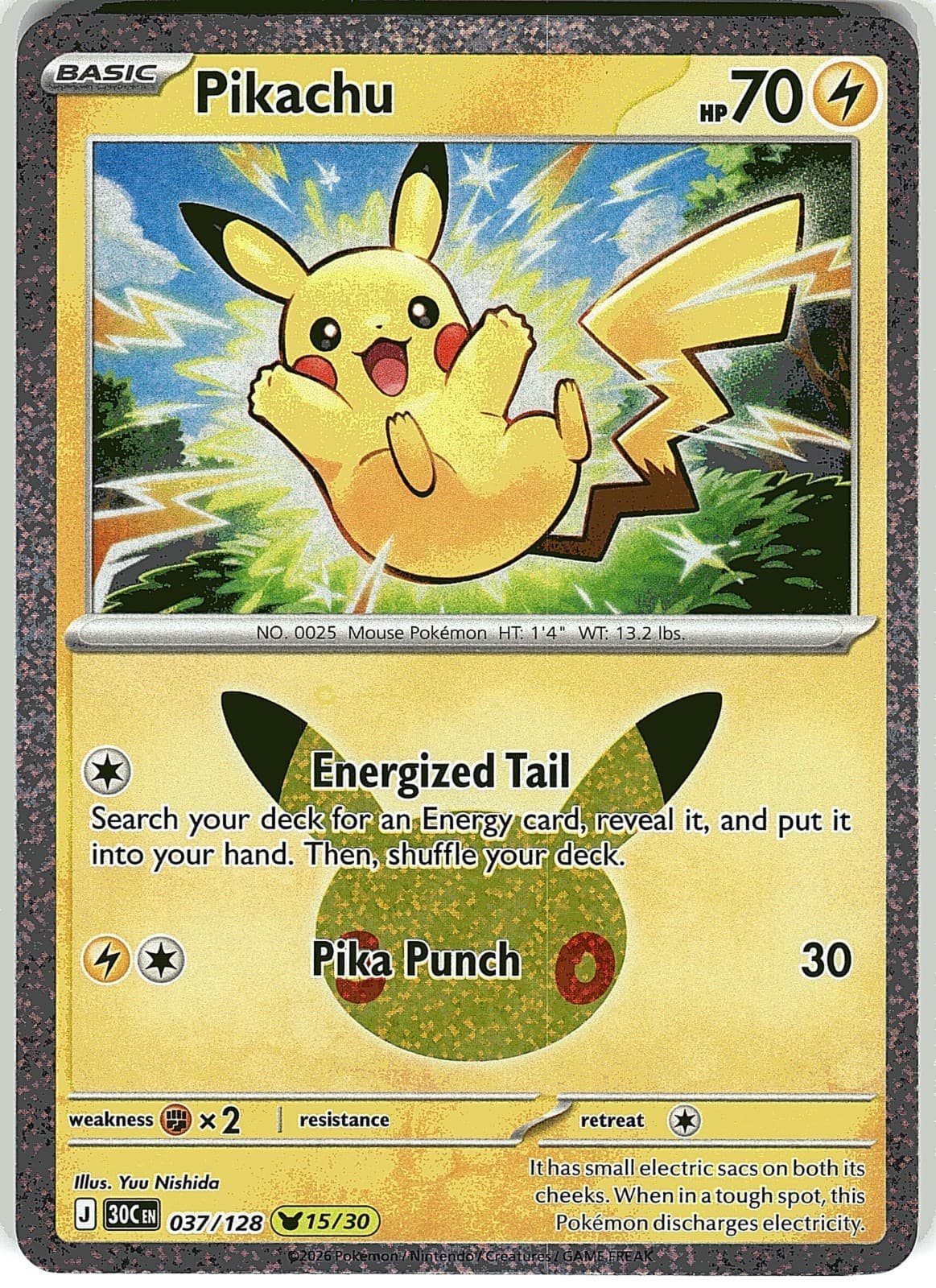 Pikachu 037/128 (15/30) Foil Holo - Pokemon TCG 30th Anniversary Celebration NM