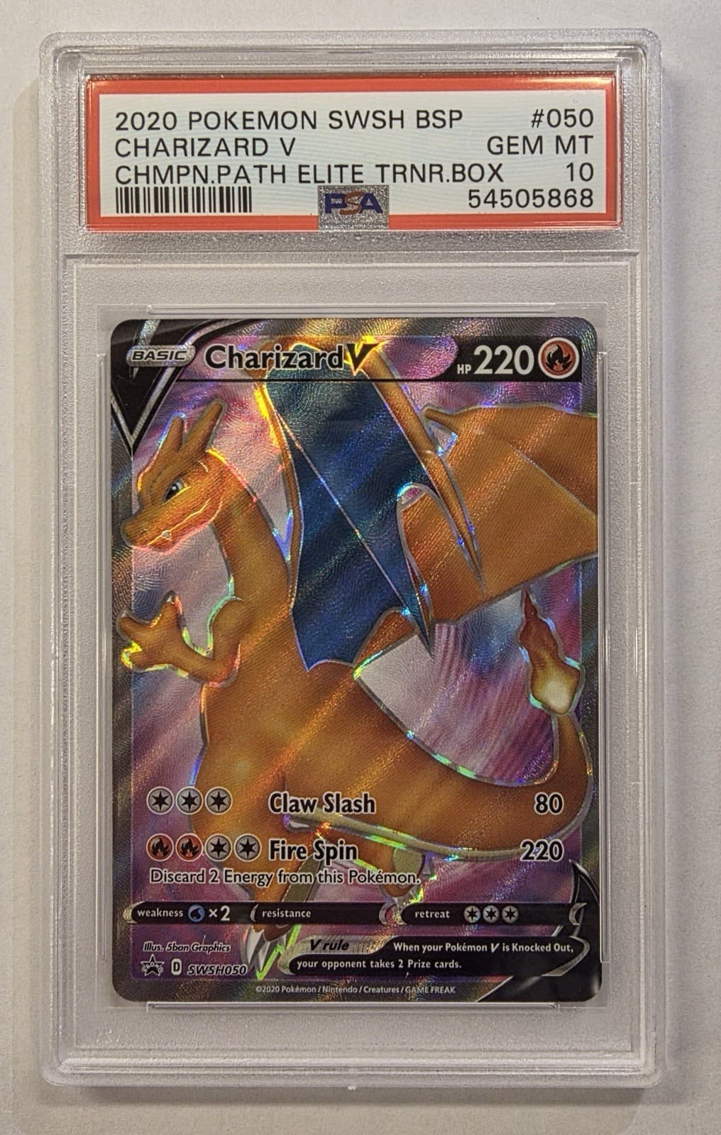 2020 Pokemon Charizard V SWSH050 Champion's Path ETB Black Star Promo PSA 10