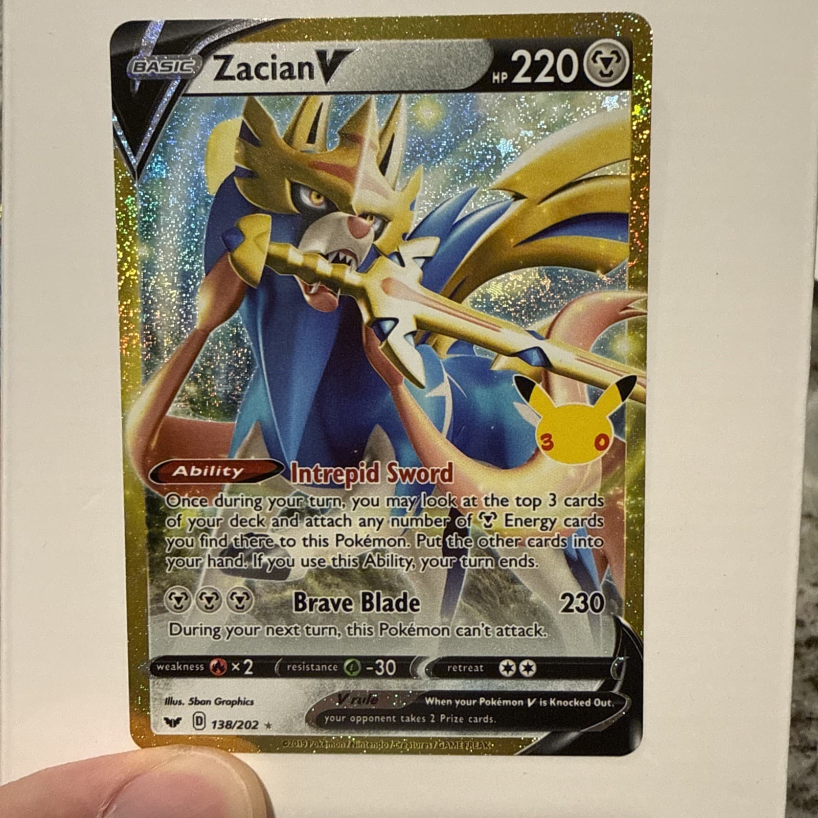 Pokémon Zacian V 30th Celebration Classic Collection 138/202 Holo GOLD