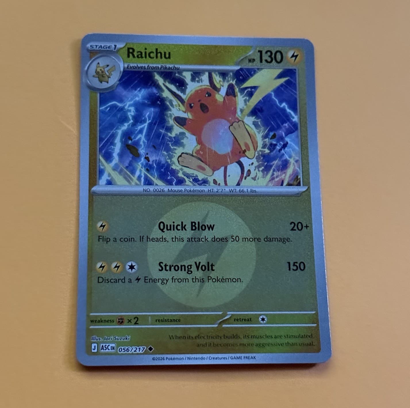 Pokemon Raichu Ascended Heroes 56/217 Energy Holo Near Mint English