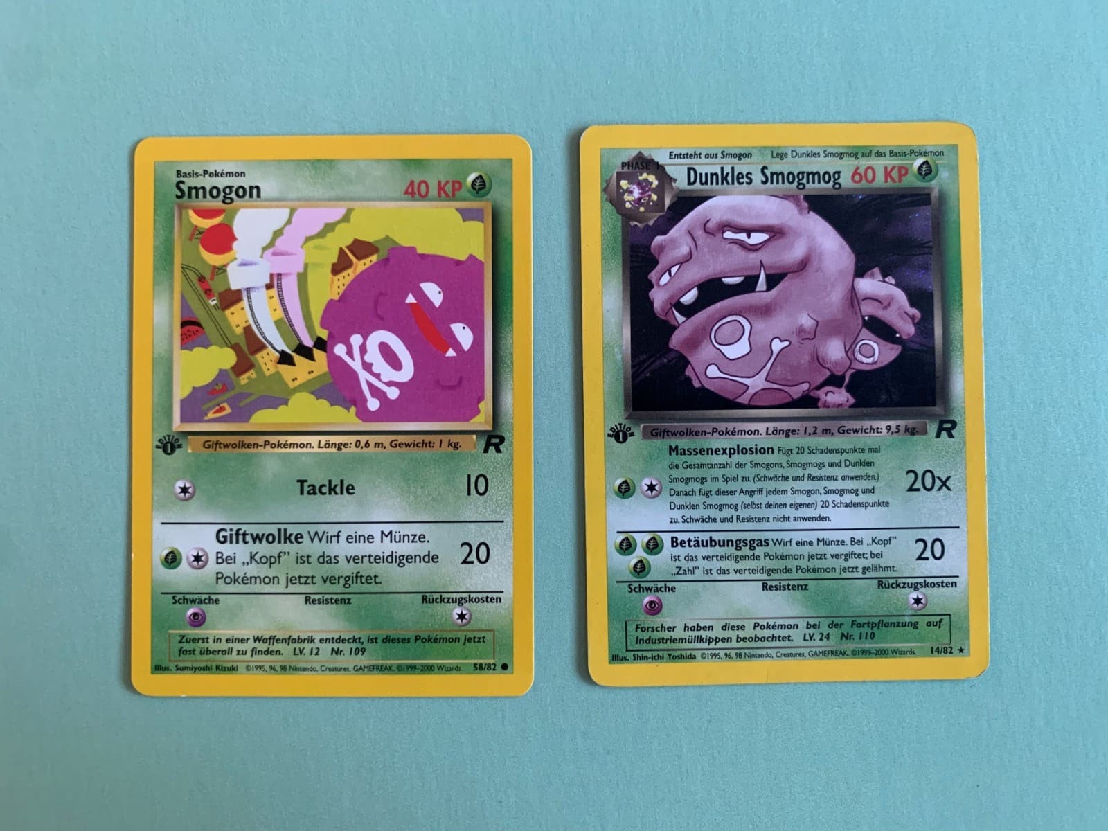 Pokemon Karten 1. Edition Smogon 58/82 & Dunkles Smogmog 14/82 Rocket Holo DE