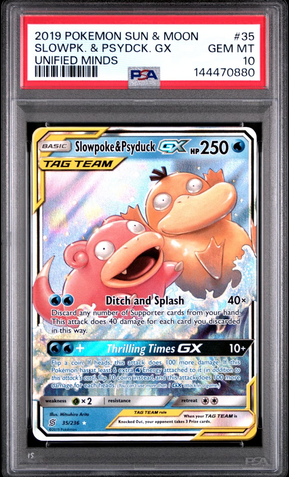 2019 POKEMON SUN & MOON UNIFIED MINDS #35 SLOWPOKE & PSYDUCK GX PSA 10
