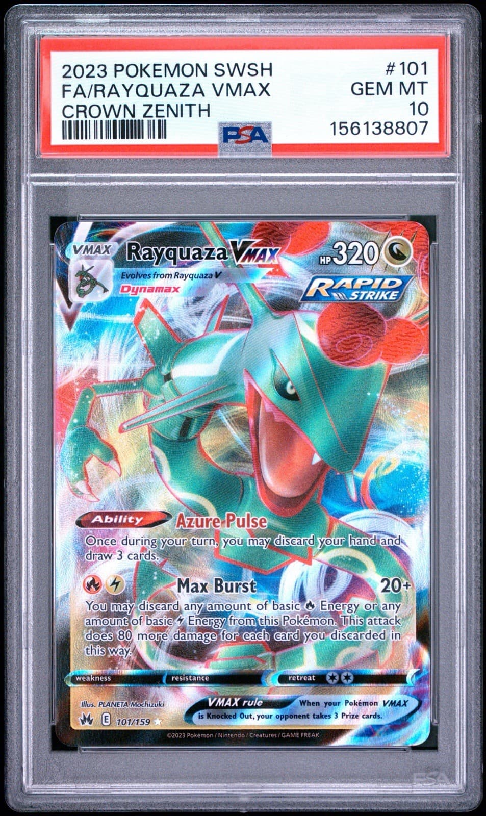 Rayquaza VMAX #101 Pokémon TCG Crown Zenith Full Art Ultra Rare PSA 10