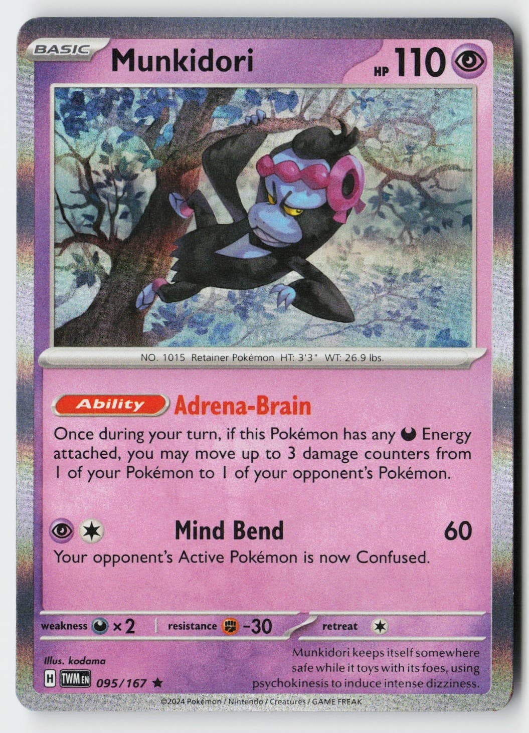 Munkidori #95/167 (Holo) (NM) SV06: Twilight Masquerade TWM Pokemon