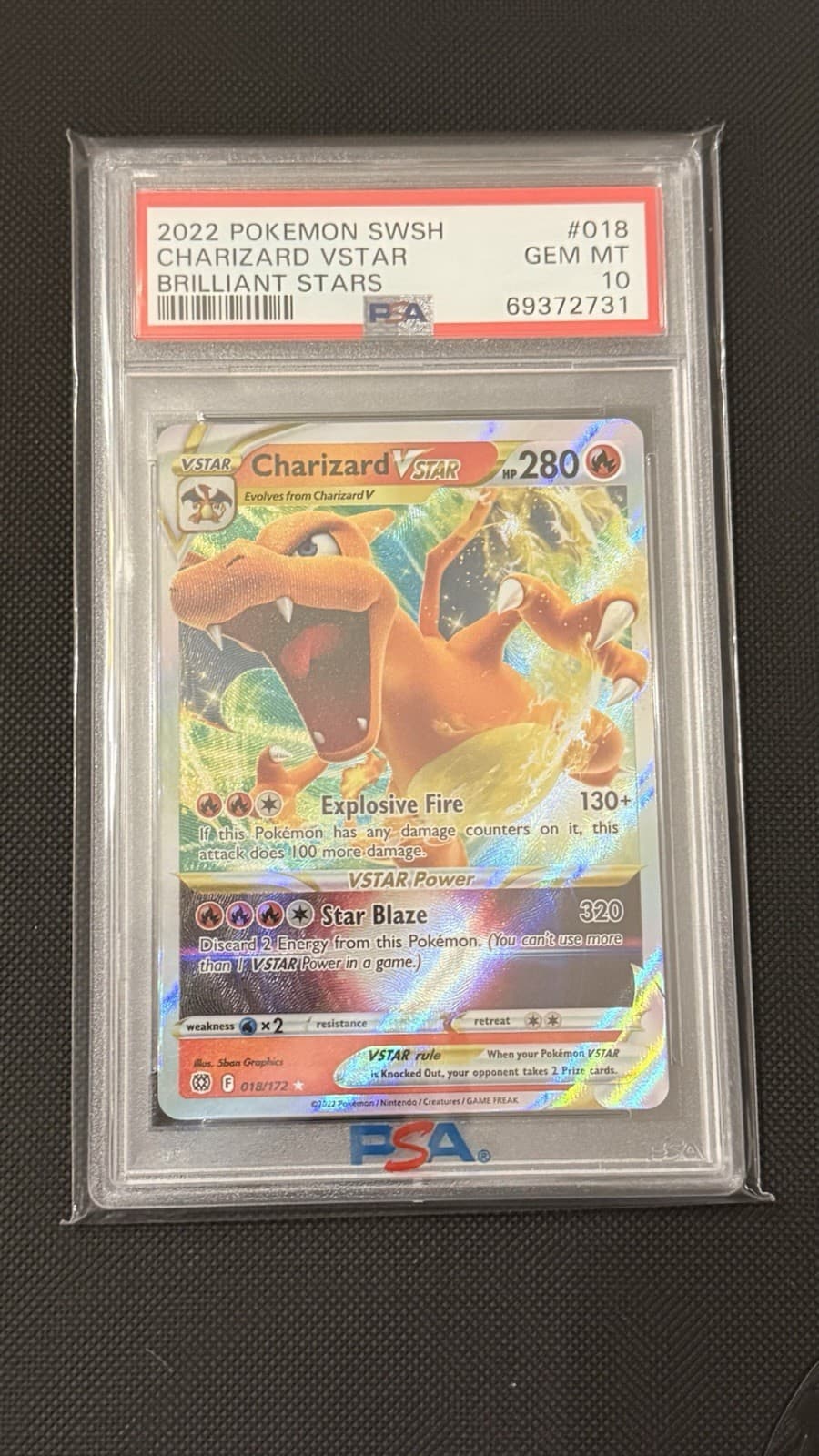 Pokemon Charizard VSTAR Holo Ultra Rare Brilliant Stars 018/172 PSA 10