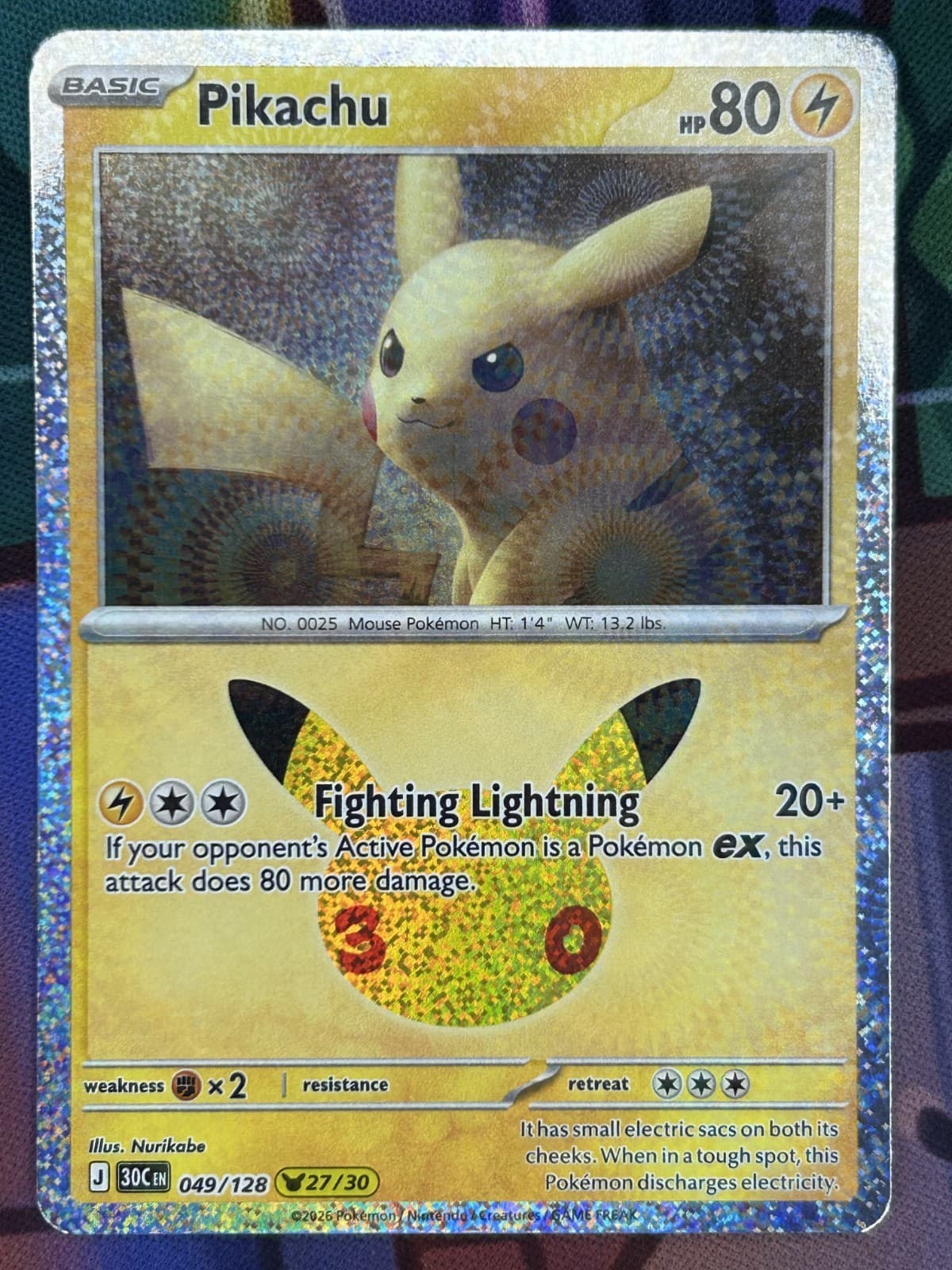 Pokemon TCG Pikachu 49/128 30th Celebration Pikachu Holo 27/30 NM