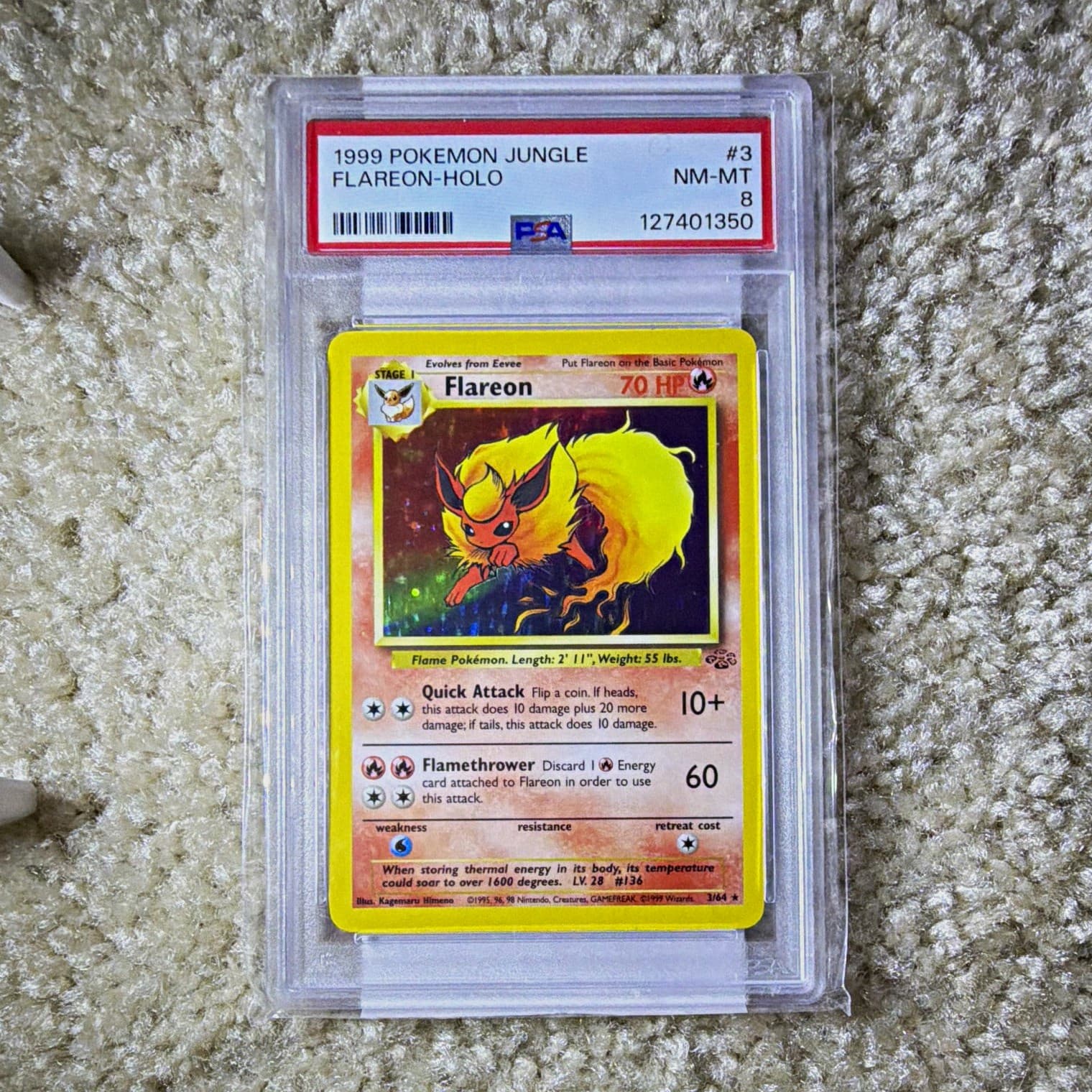 Flareon 3/64 Jungle Holo Rare Unlimited English Pokémon TCG Card PSA 8