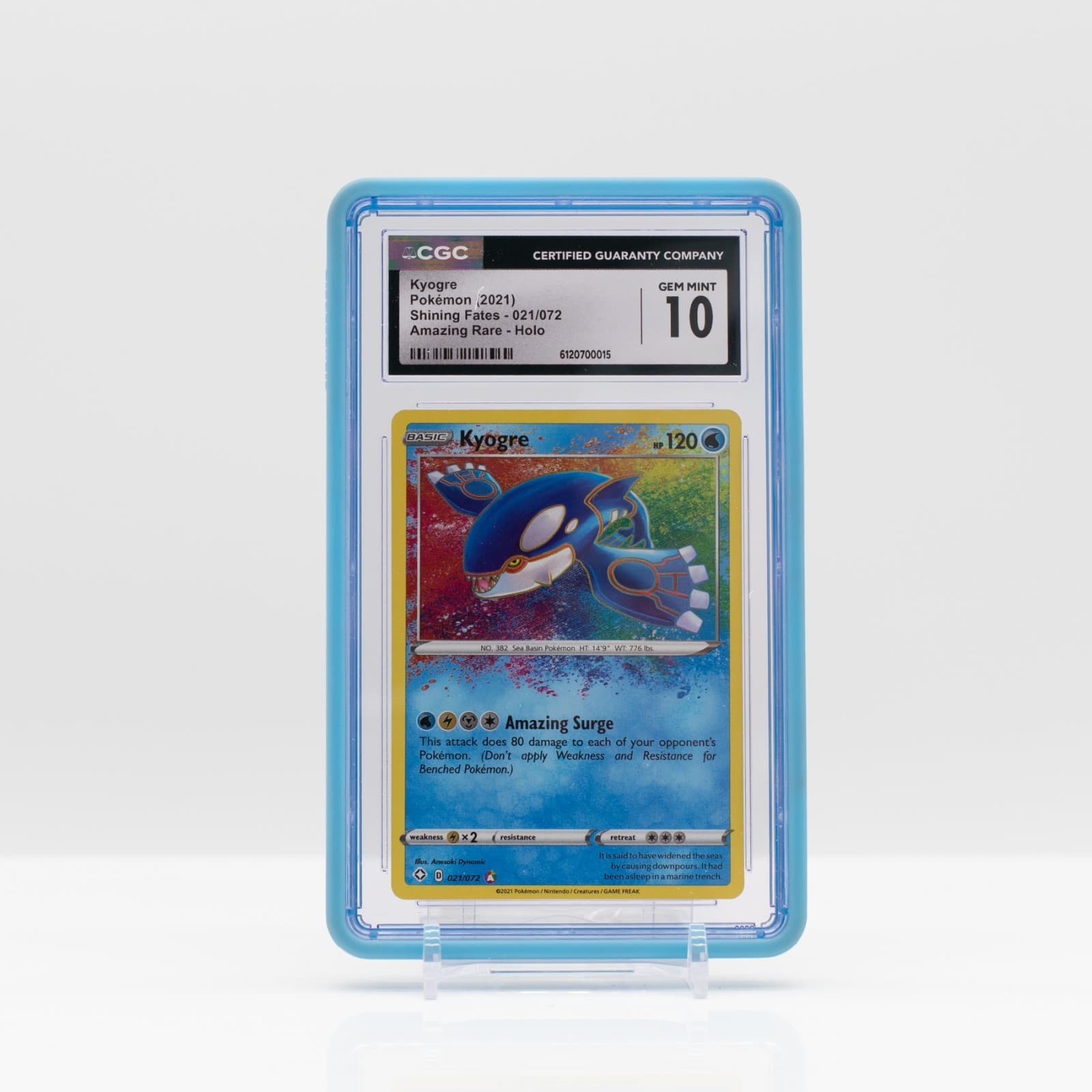 Pokemon Kyogre Amazing Rare Holo #021/072 Shining Fates 2021 - CGC 10 Gem Mint