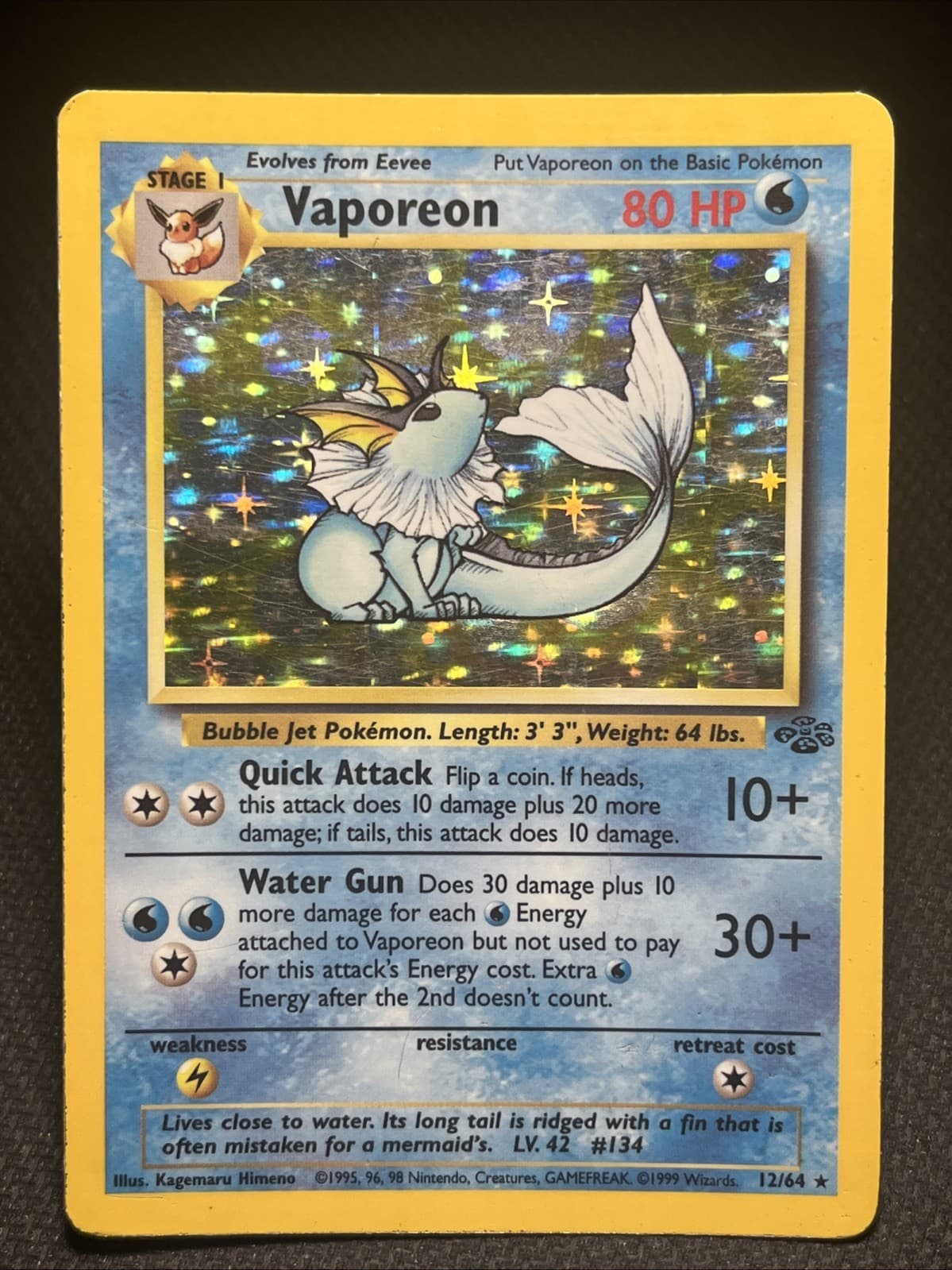 Vaporeon 12/64 Jungle Holo WOTC Moderately Played Condition Vintage Pokemon TCG