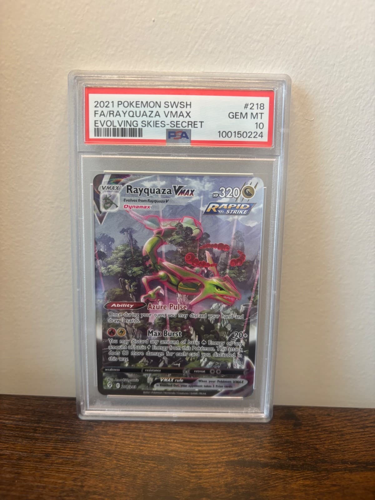 2021 Pokemon Evolving Skies Rayquaza VMAX #218 218/203 Alternate Alt Art PSA 10