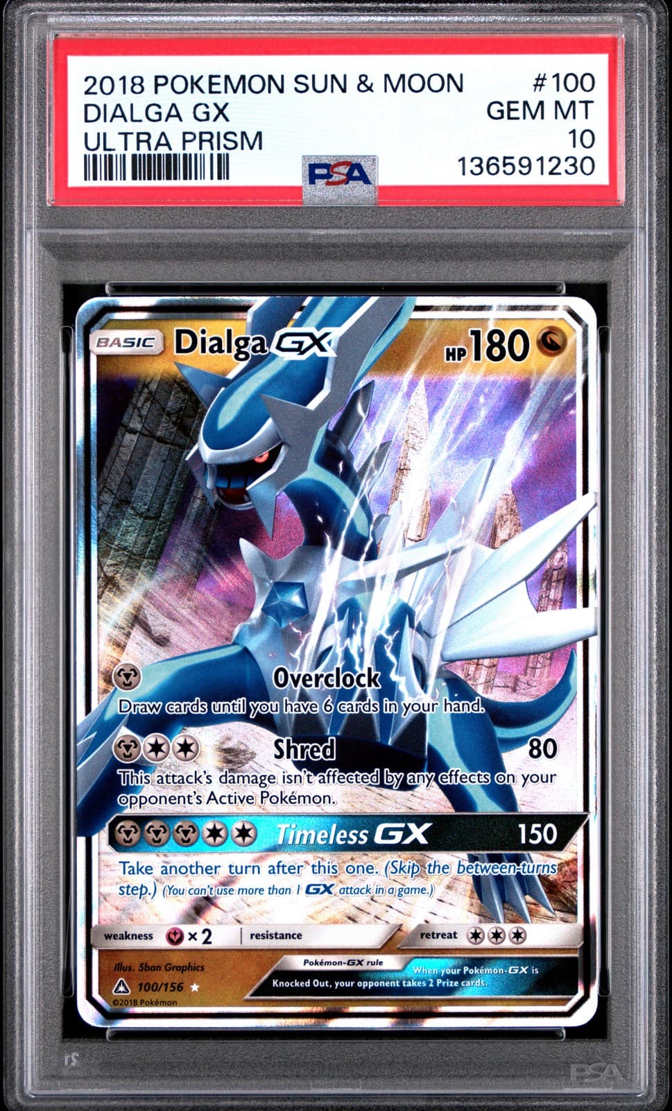 2018 POKEMON SUN & MOON ULTRA PRISM #100 DIALGA GX PSA 10