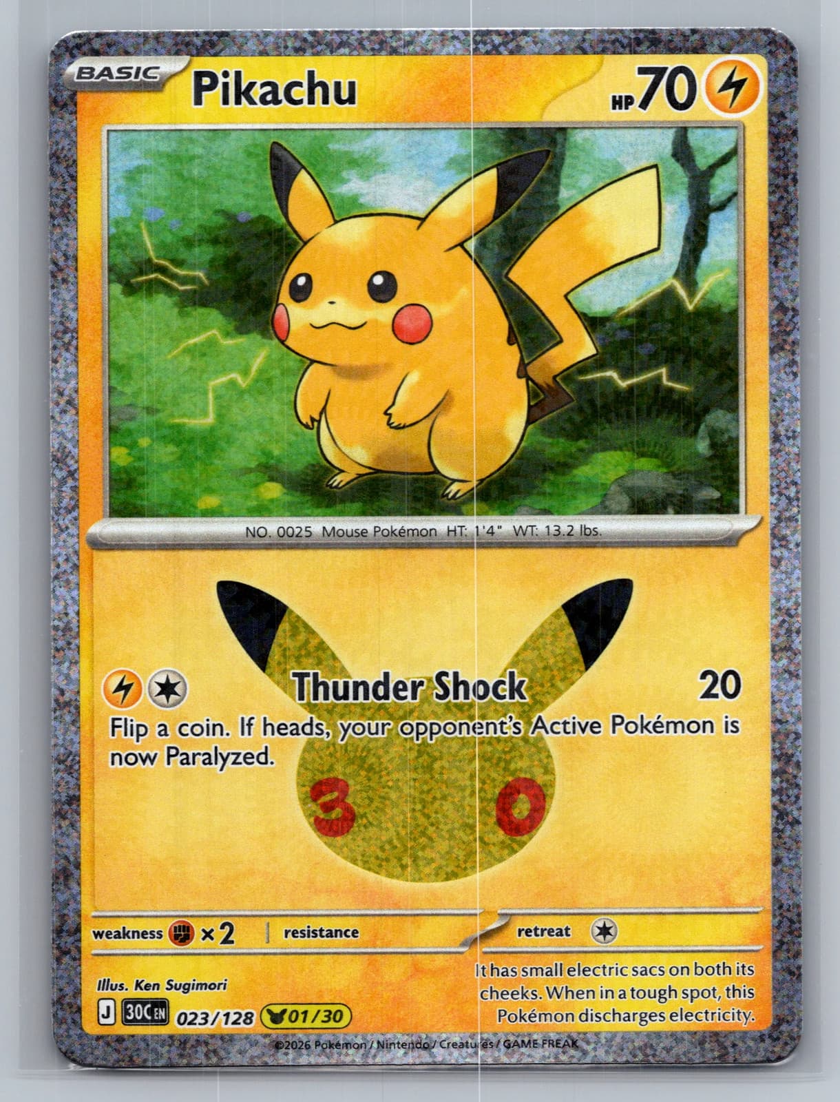 Pikachu #23/128 30th Celebration Pokemon TCG