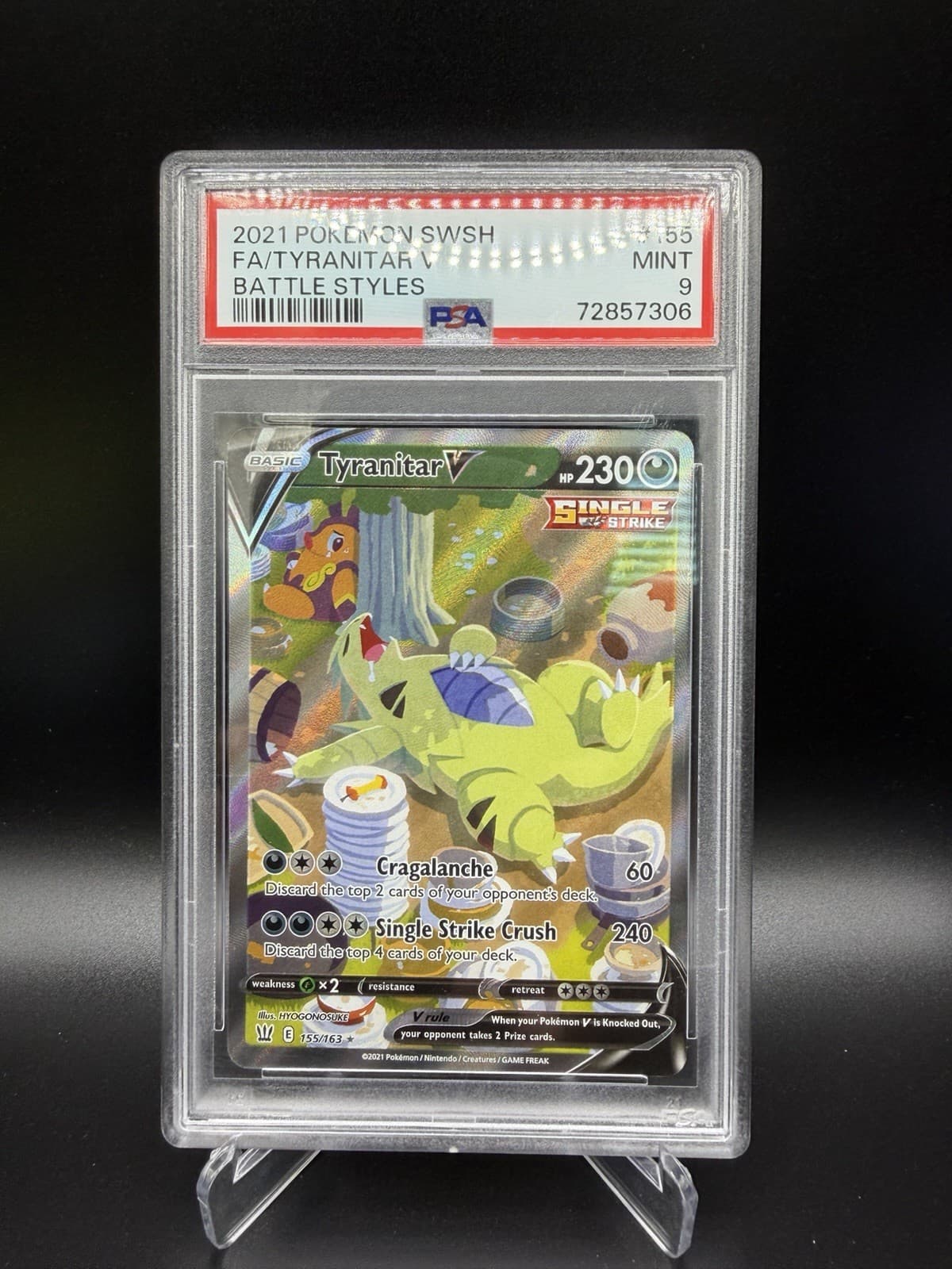 PSA 9 Tyranitar V 155/163 Pokemon Battle Styles Alt Art Alternate Sword Shield