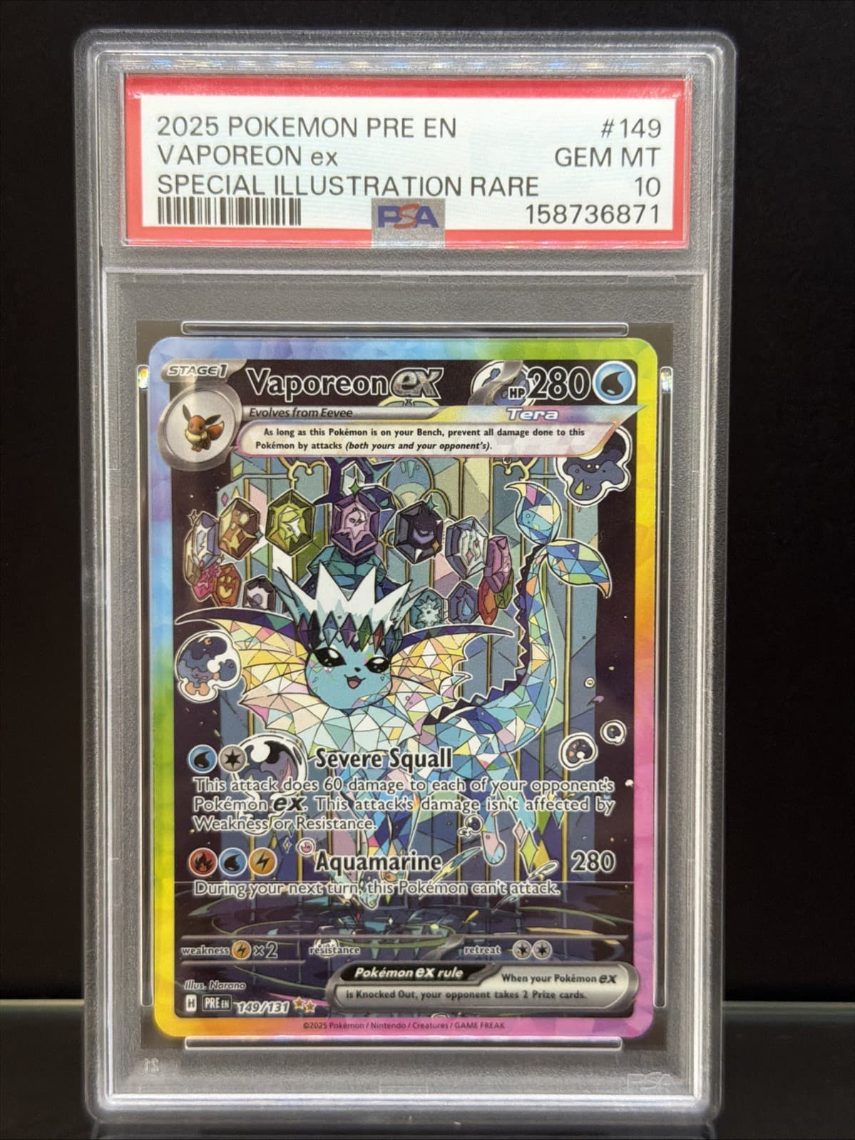 2025 POKEMON PRISMATIC EVOLUTIONS SIR #149 VAPOREON EX PSA 10