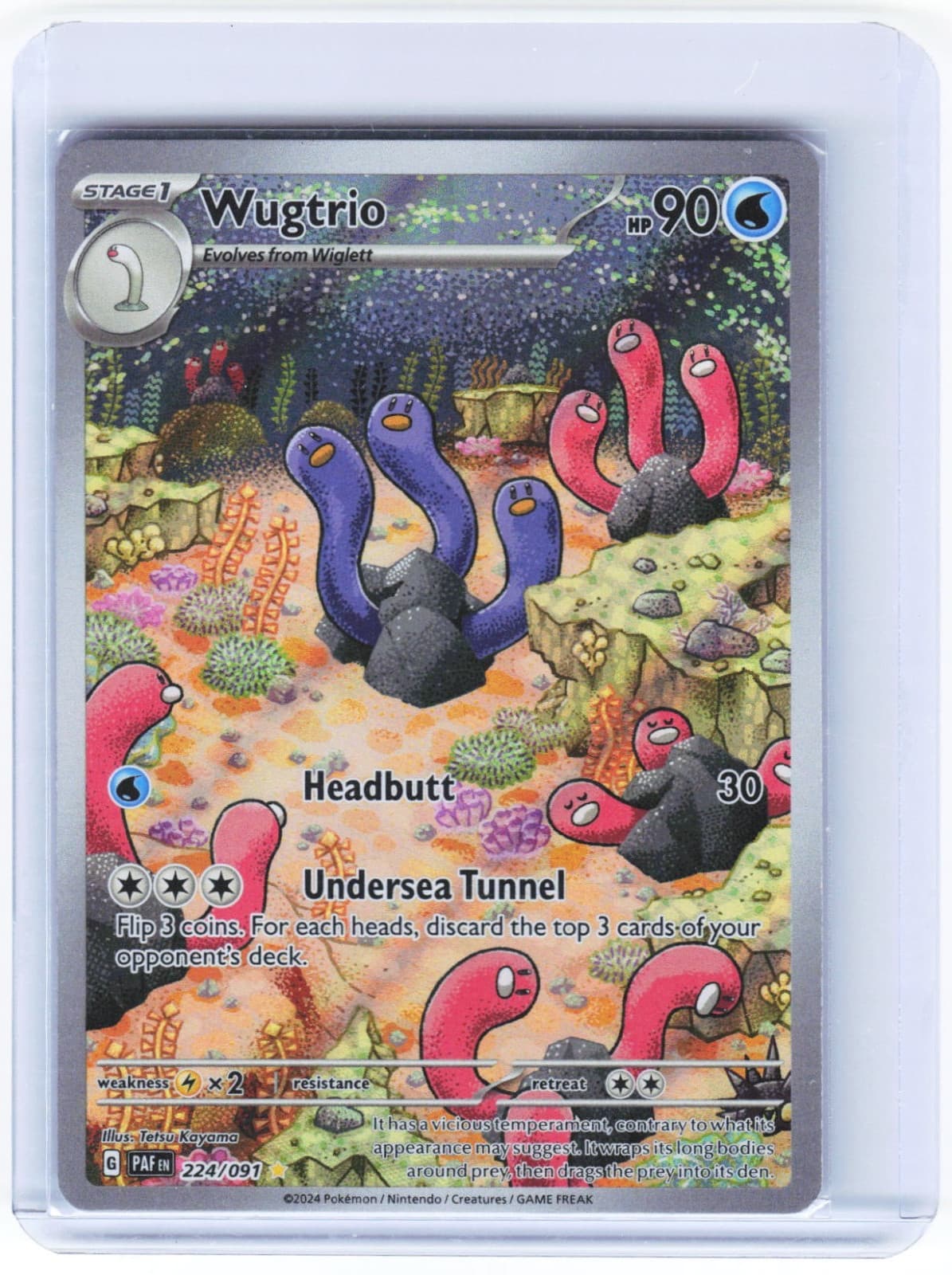 Wugtrio 224/091 Illustration Rare Paldean Fates Pokemon Holo Near Mint