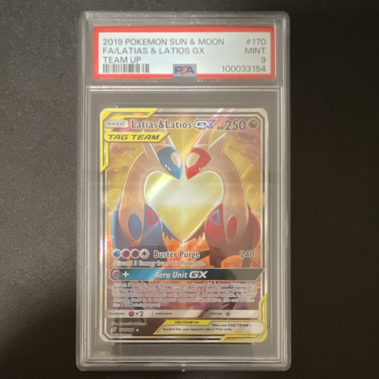 2019 Pokemon SM Team Up Latias & Latios GX 170/181 Alt Full Art Holo PSA 9