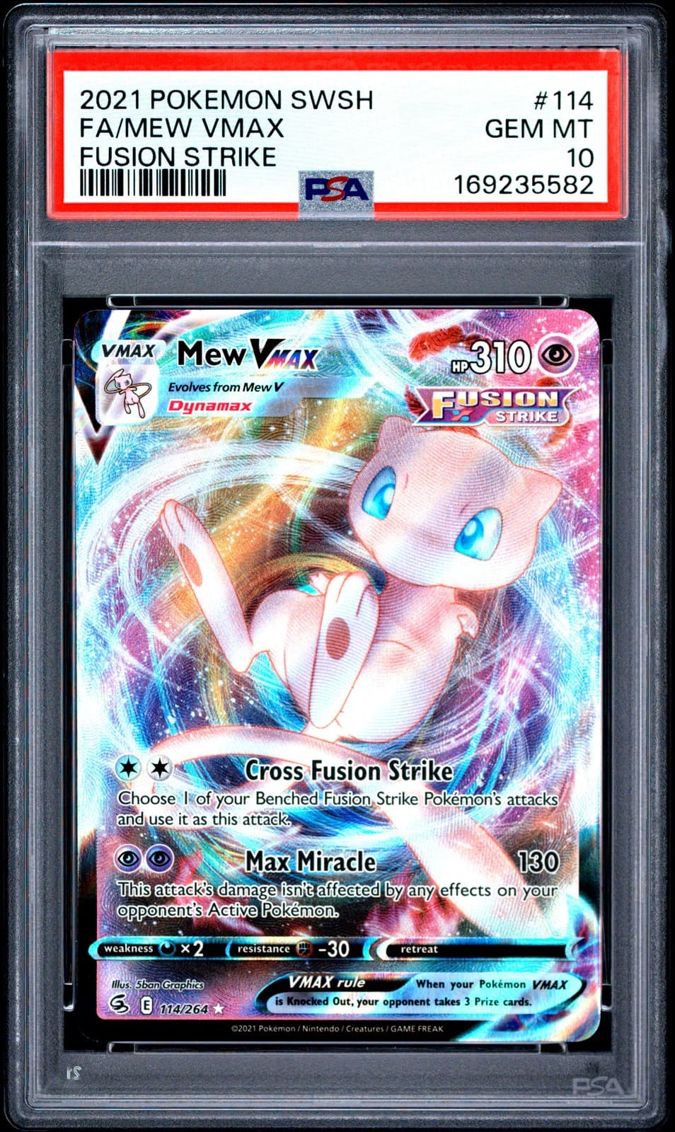 2021 POKEMON SWORD & SHIELD FUSION STRIKE #114 FULL ART/MEW VMAX PSA 10