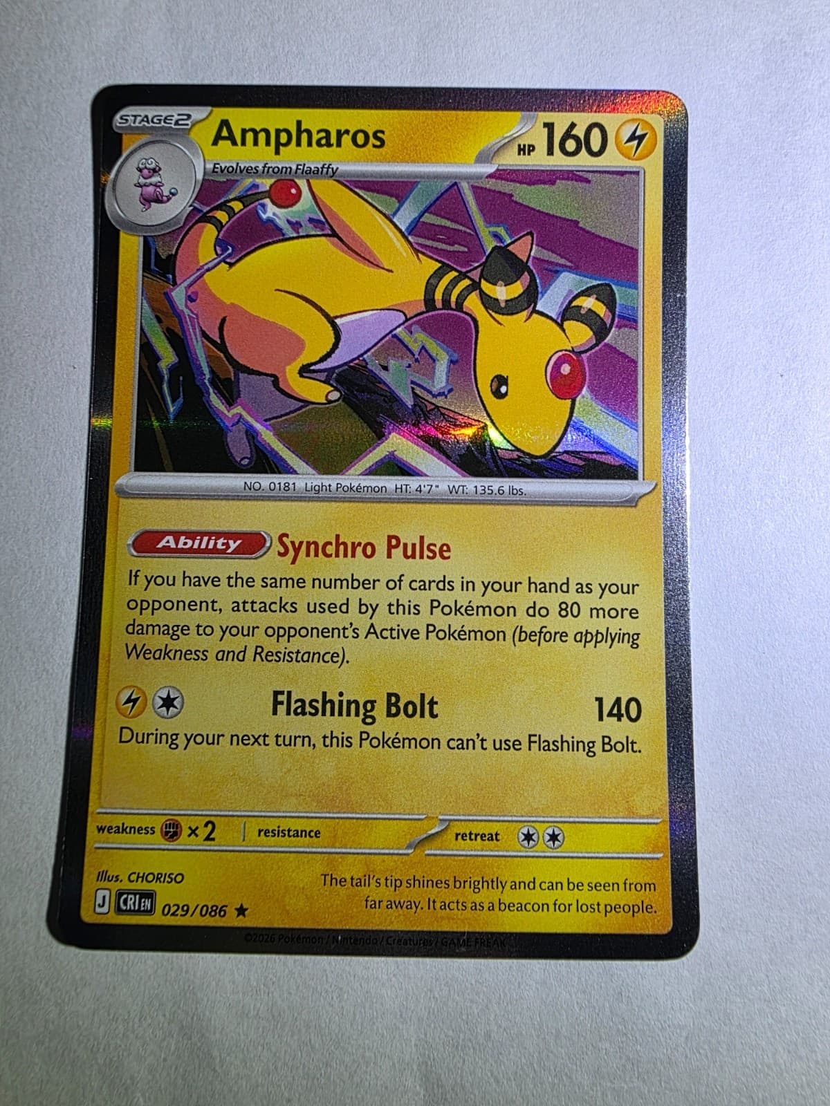 Pokemon Chaos Rising Holo Ampharos 29/86 Rare NM