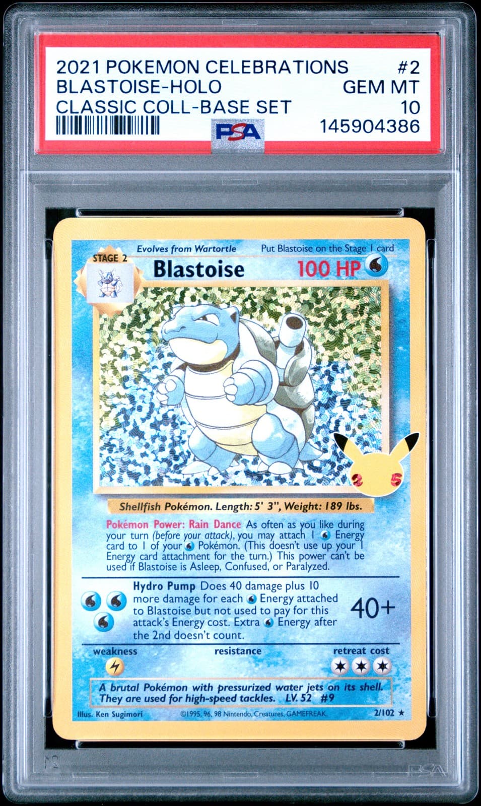 2021 POKEMON CELEBRATIONS CLASSIC COLLECTION #2 BLASTOISE-HOLO PSA 10