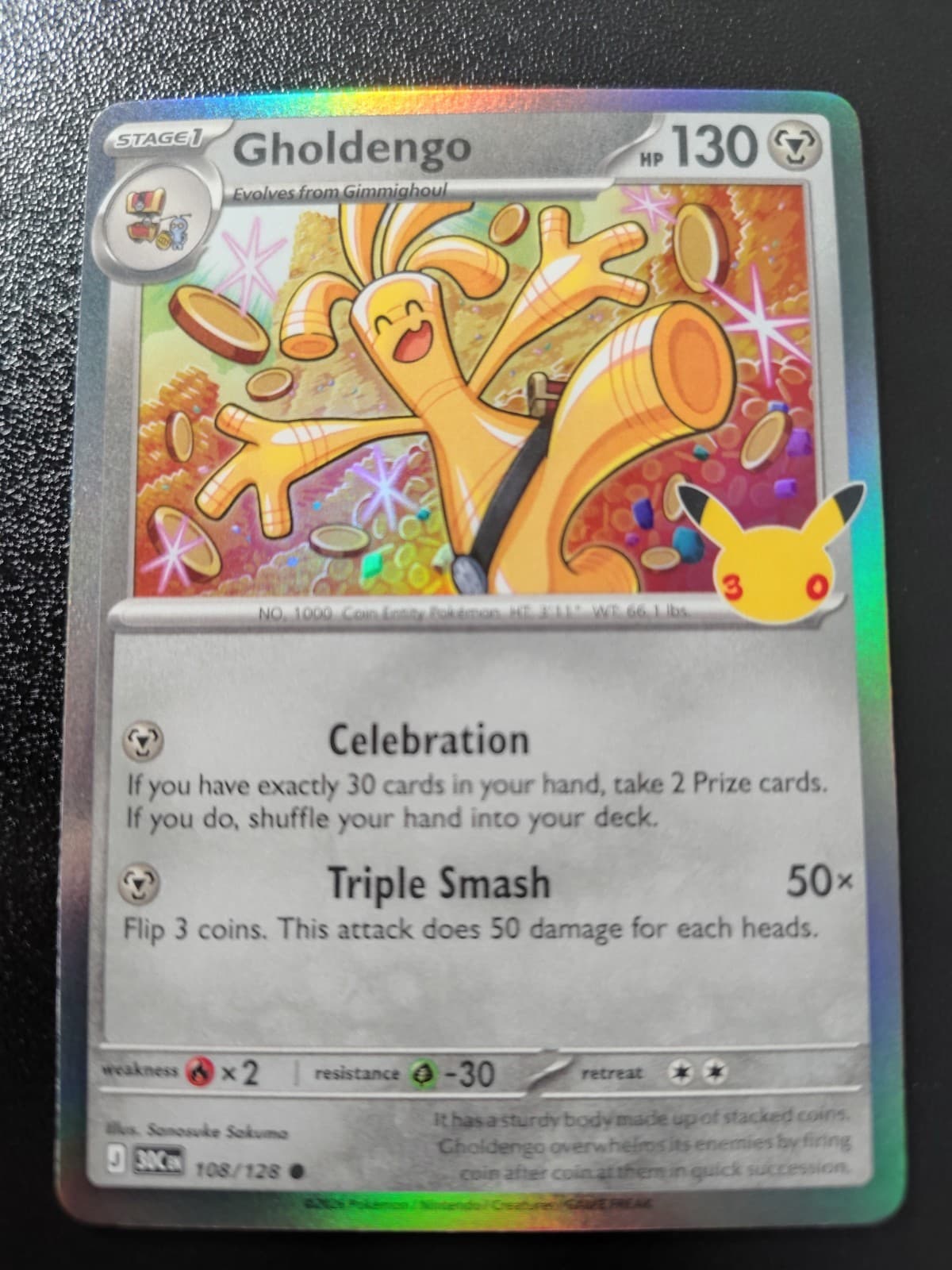 Pokemon 30th Celebration Gholdengo Holo Common Card 108/128 NM