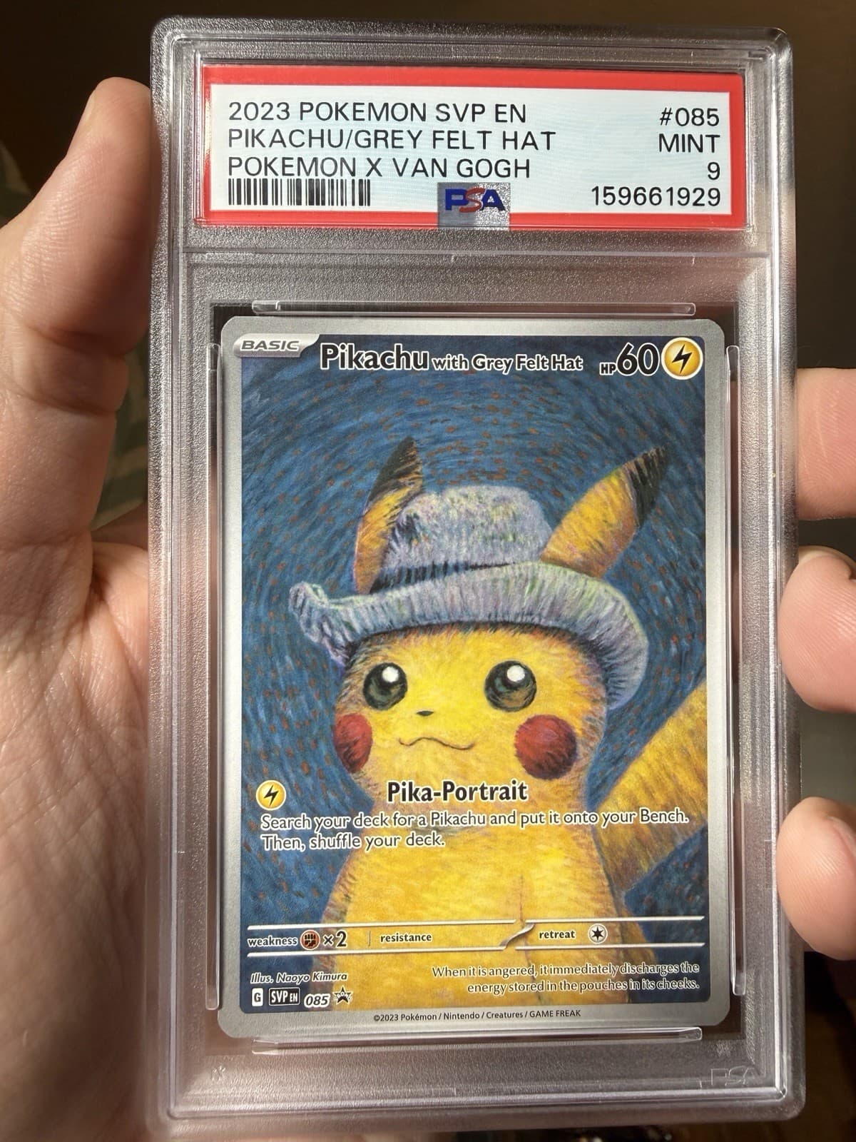 2023 POKEMON SVP EN-SV BLACK STAR PROMO #085 PIKACHU WITH GREY FELT HAT PSA 9