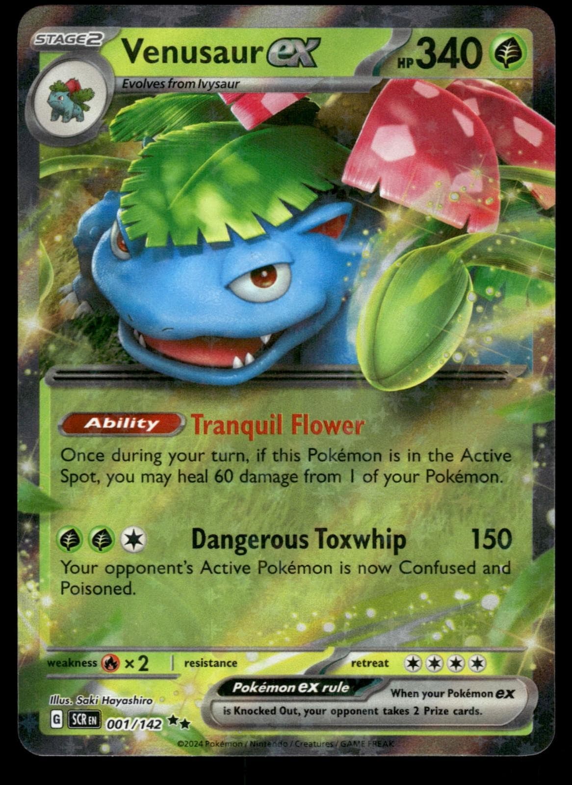 POKEMON VENUSAUR EX STELLAR CROWN 1/142 HOLO DOUBLE RARE LP