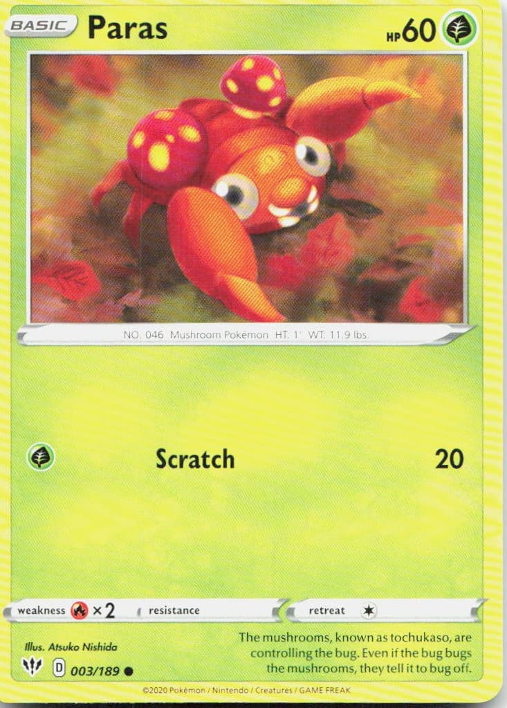 Paras 003/189 SWSH03 Darkness Ablaze C NM Pokémon — English