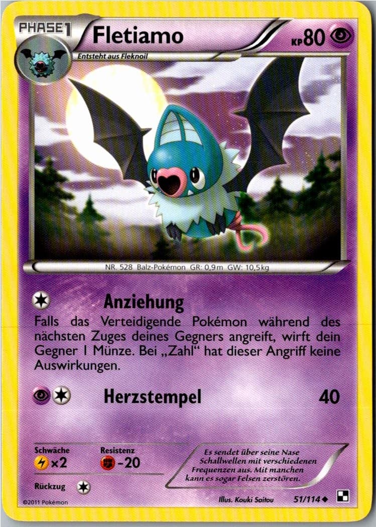 Pokemon Fletiamo 51/114 Schwarz & Weiß Deutsch