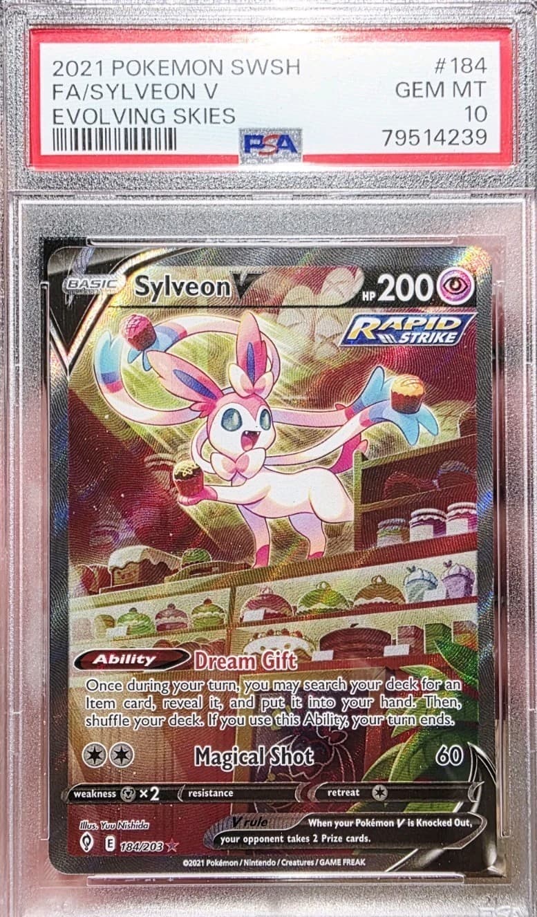 2021 POKEMON SWORD & SHIELD EVOLVING SKIES #184 FULL ART/SYLVEON V PSA 10