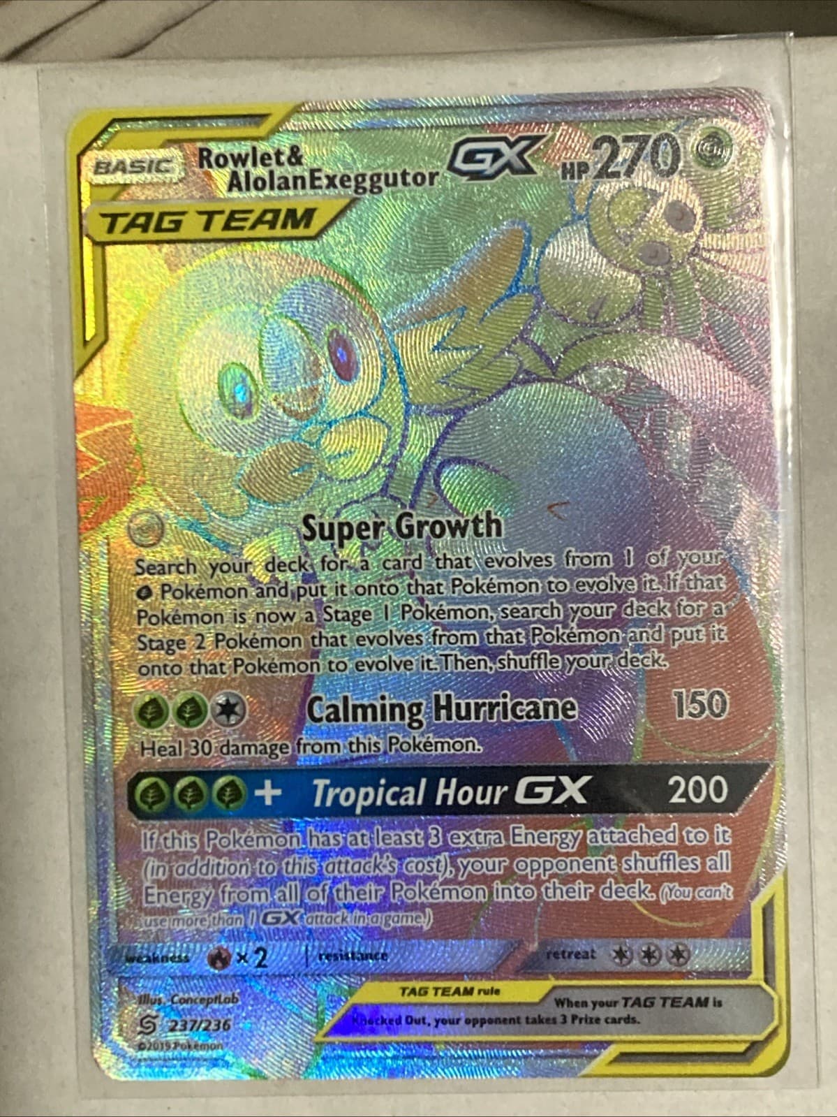 Pokemon Tcg - Rowlet & Alolan Exeggutor Gx 237/236 Hyper Rare Unified Minds