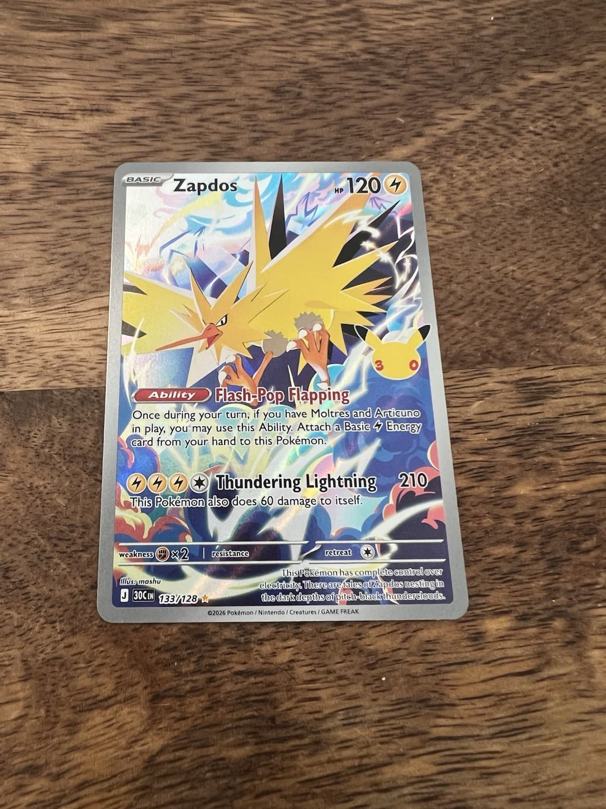 Zapdos 133/128 Pokemon 30th Celebrations IR NM/New