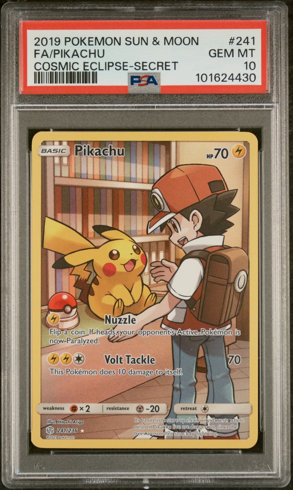 2019 Pokemon Pikachu Secret Rare Full Art Cosmic Eclipse #241 Pikachu PSA 10 GEM