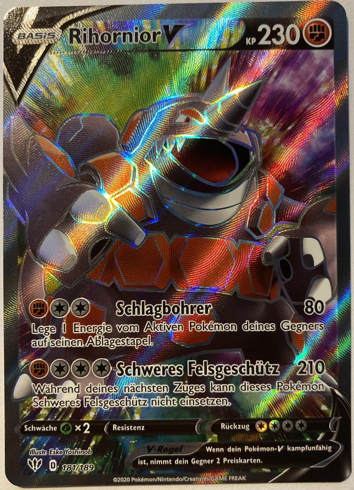 Pokemon Rihornior V Full Art | Deutsch 181/189 Flammende Finsternis | Near Mint