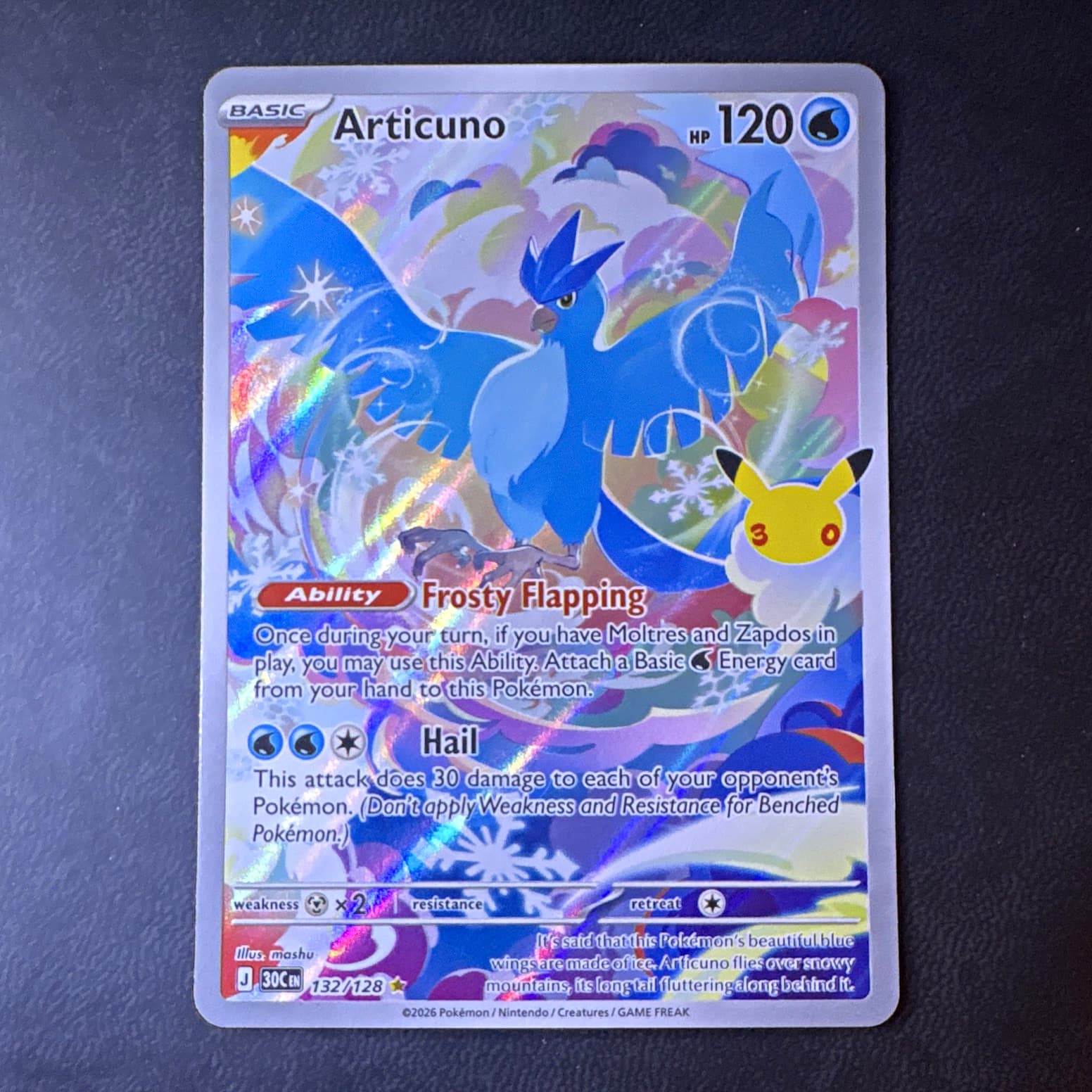 Pokemon Articuno 132/128 30th Celebration Secret Rare Holo English 2026