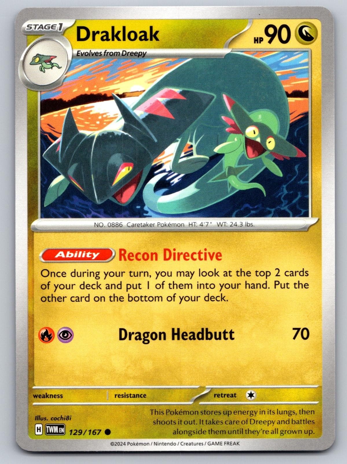 Drakloak 129/167 Common Twilight Masquerade Pokemon Lightly Played