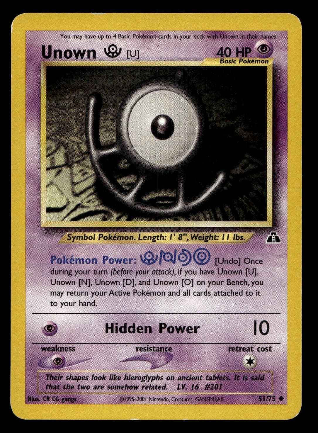 UNOWN [U] 51/75 UNCOMMON NEO DISCOVERY POKEMON MODERATELY PLAYED
