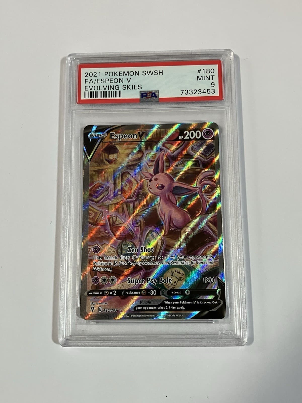 2021 Pokemon Evolving Skies Espeon V 180/203 Full Art Holo PSA 9
