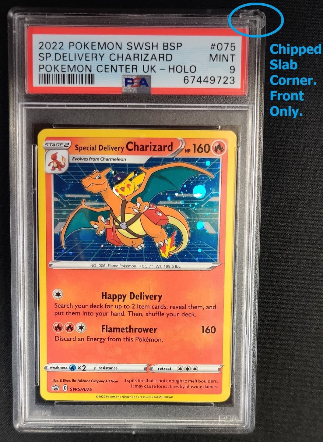 PSA 9 Special Delivery Charizard SWSH075 Holo CHIPPED SLAB CORNER Pokemon Graded