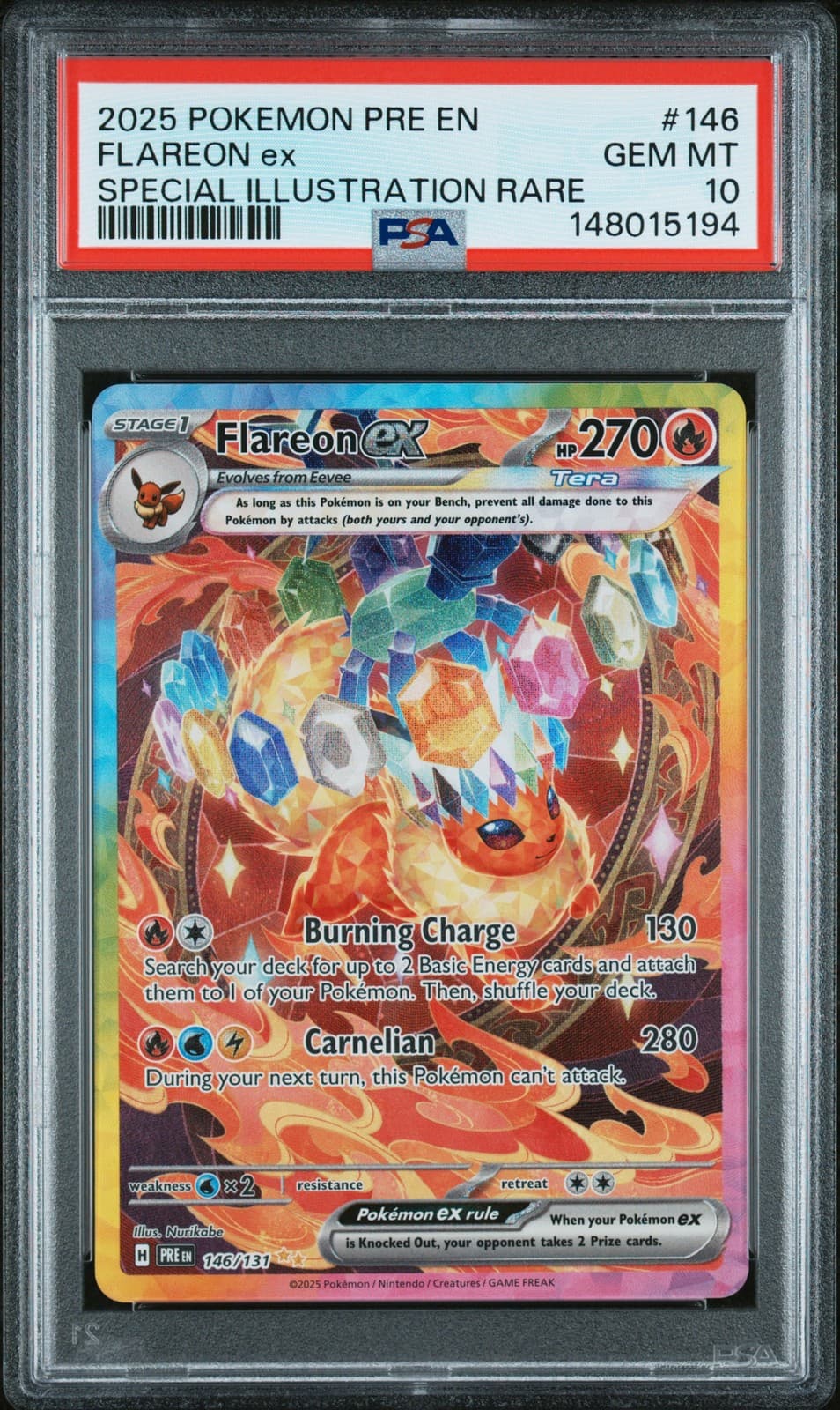 2025 POKEMON PRE EN-PRISMATIC EVOLUTIONS #146 FLAREON EX PSA 10