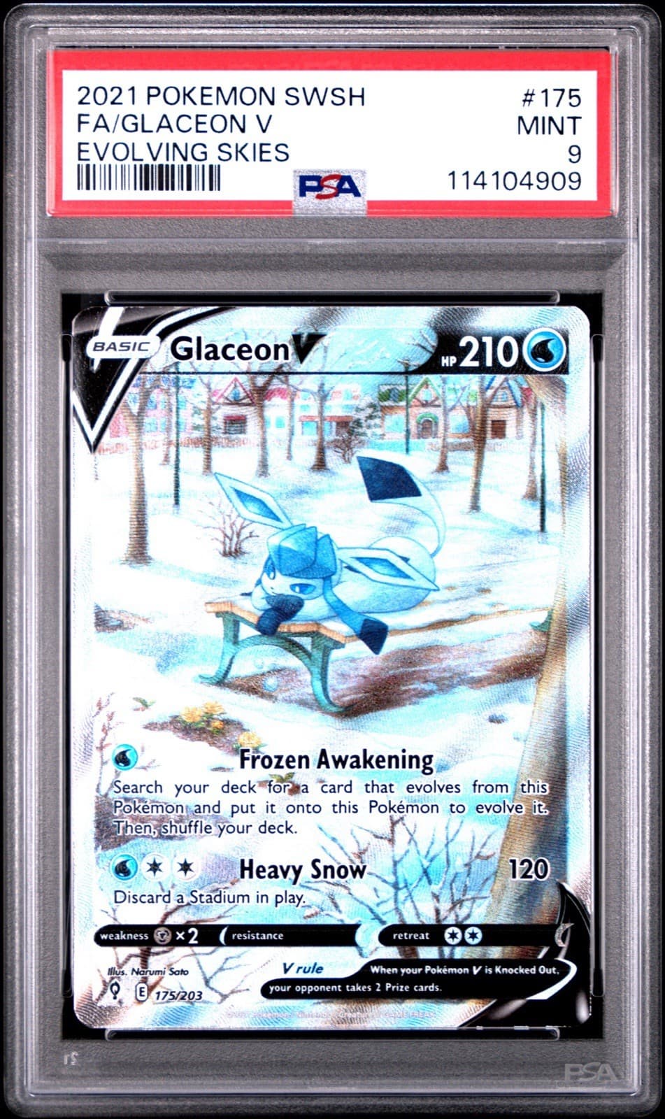 2021 Pokemon SWSH Evolving Skies Glaceon V Full Art Ultra Rare #175/203 PSA 9