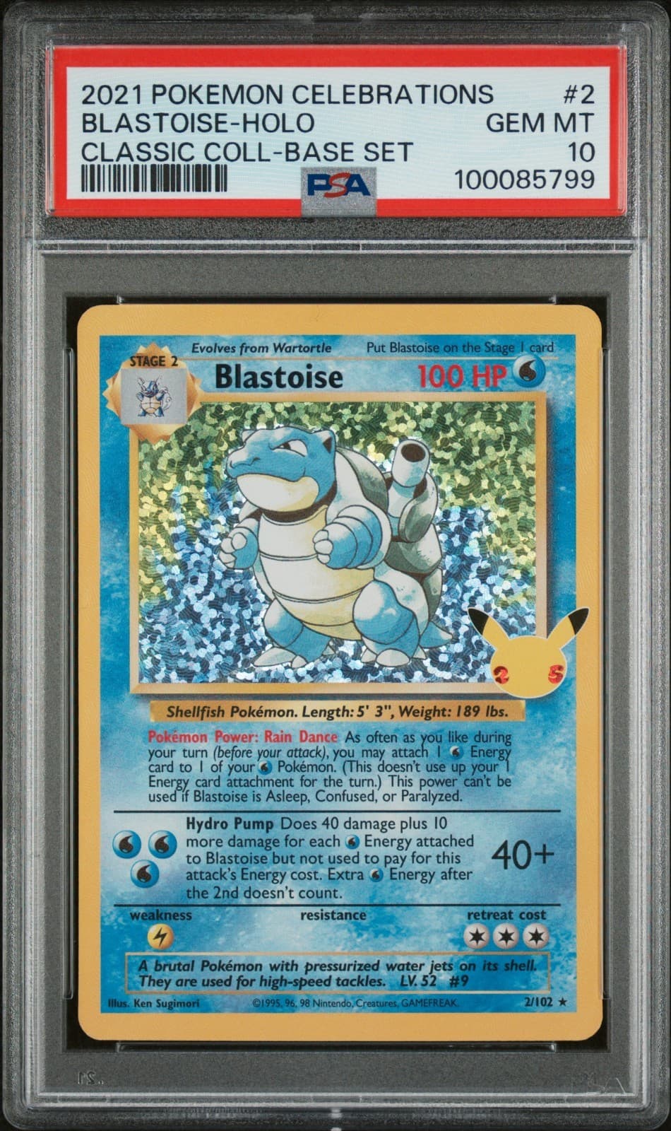 Pokemon PSA 10 Blastoise 2/102 Celebrations Classic Collection 2021 English Holo