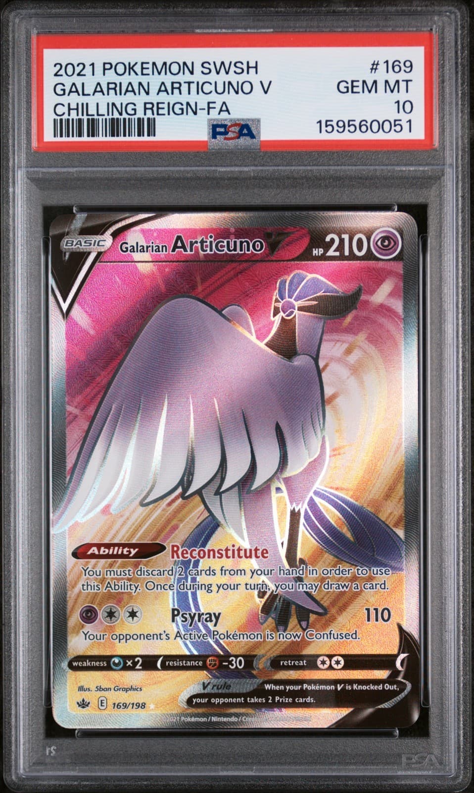 Galarian Articuno V 169/198 - Swsh06: Sword & Shield - Chilling Reign (PSA 10)